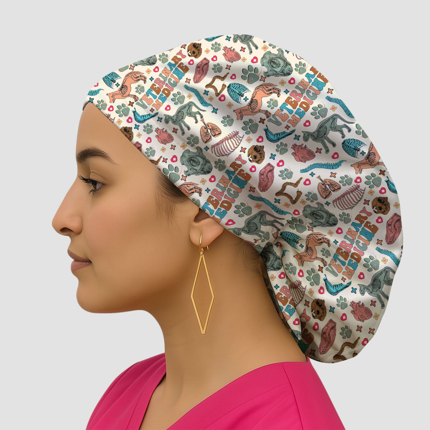 Vet Tech Bouffant Scrub Caps for Women - Veterinary Medicine Holiday Nursing Gift - Breathable Fabrics Caps Uniform