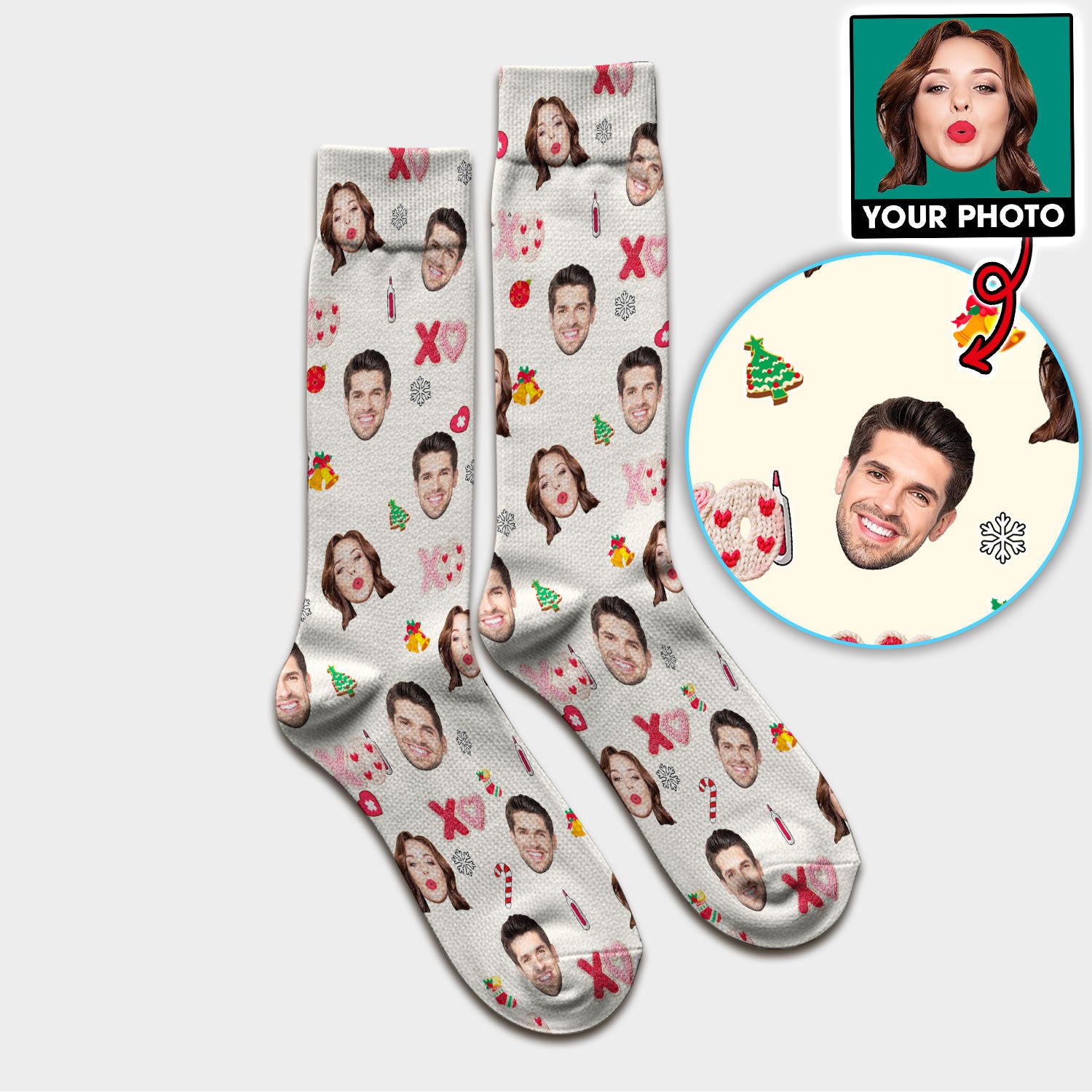 Personalized Photo Scrub Socks, Custom Face XOXO Scrub Sock, Breathable Fabrics Nursing Uniform