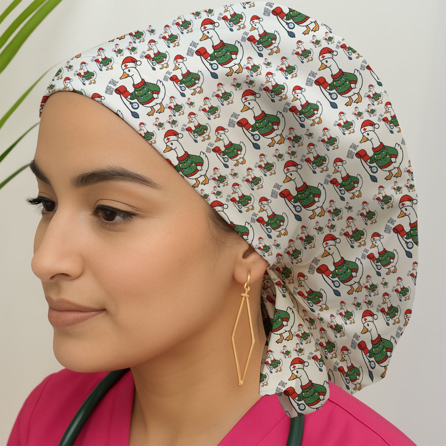 Nurse Christmas Duck Scrub Cap, Cute Goose Pattern Scrub Hat, RN LPN CNA Nursing Uniform