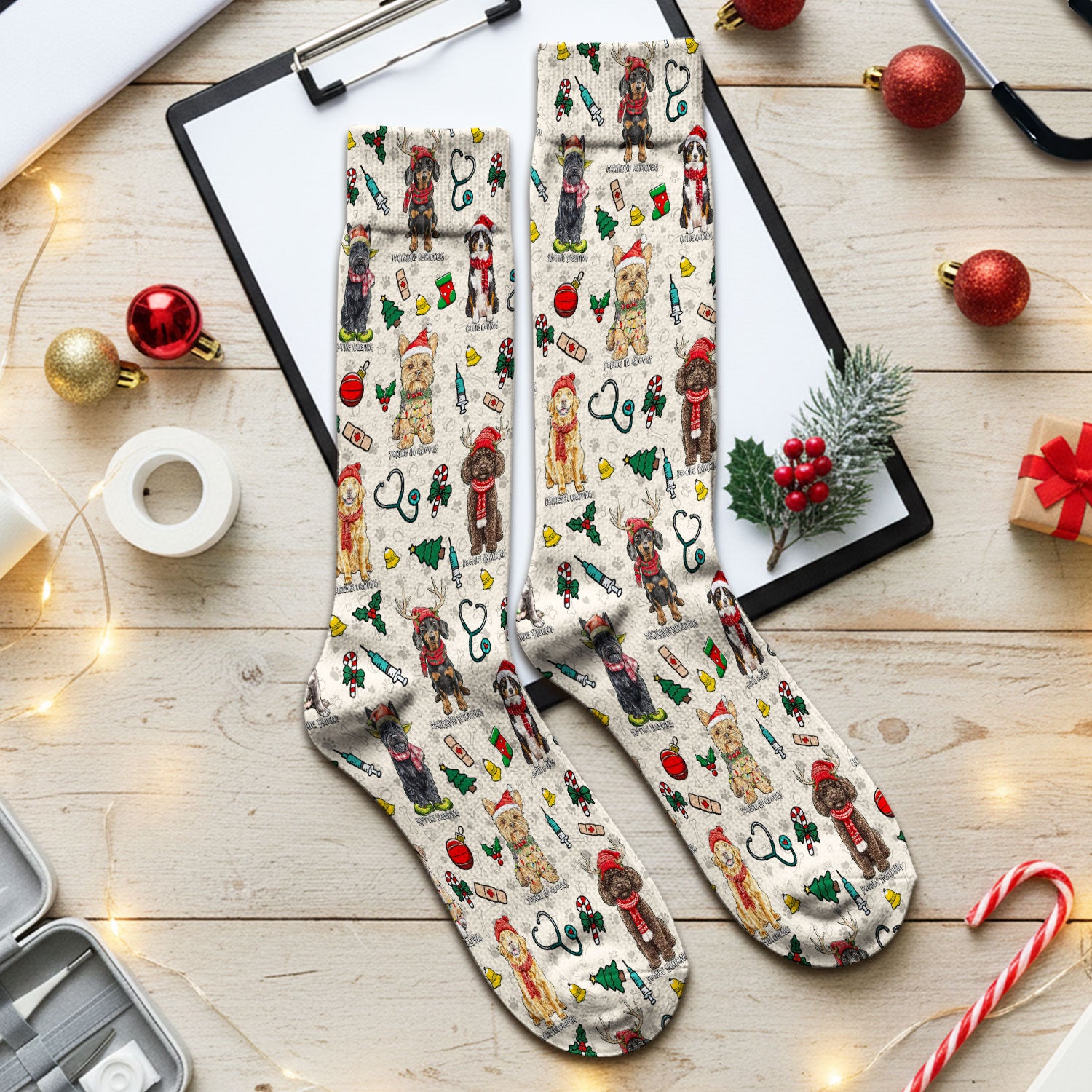Cute Christmas Dog Socks for Nurse Doctor - Corgi, Dachshund, Husky, Poodle & Labrador Adult Socks for Men and Women