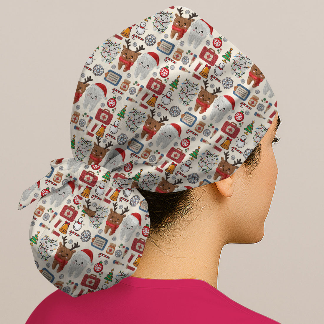 Christmas Dental Bouffant Scrub Caps for Women - Cute Santa & Reindeer Holiday Gift for Dentists, Hygienists, Nurses