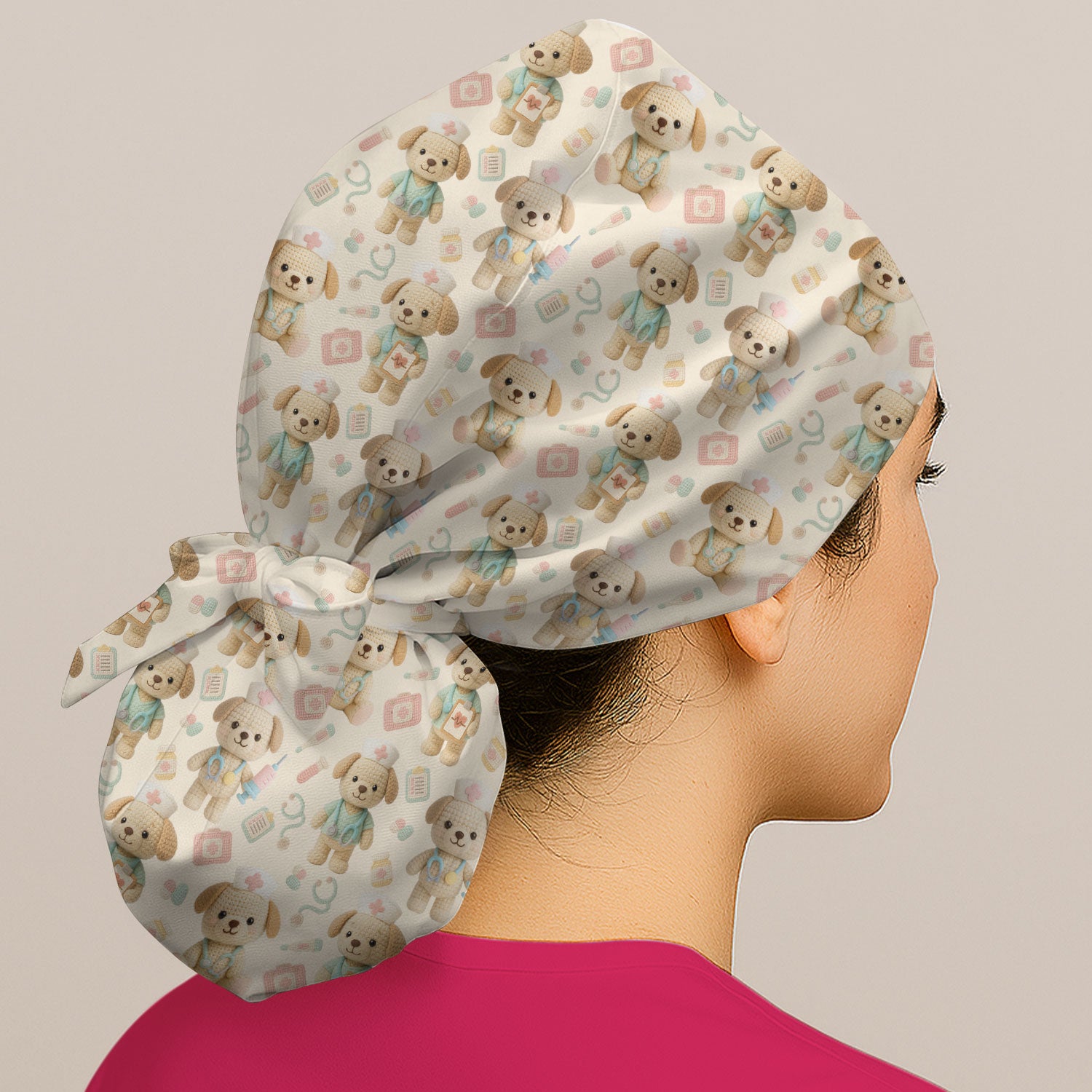 Cute Labrador Bouffant Scrub Caps for Women - Adorable Puppy Surgical Caps for Doctors - Breathable Fabrics Caps Uniform