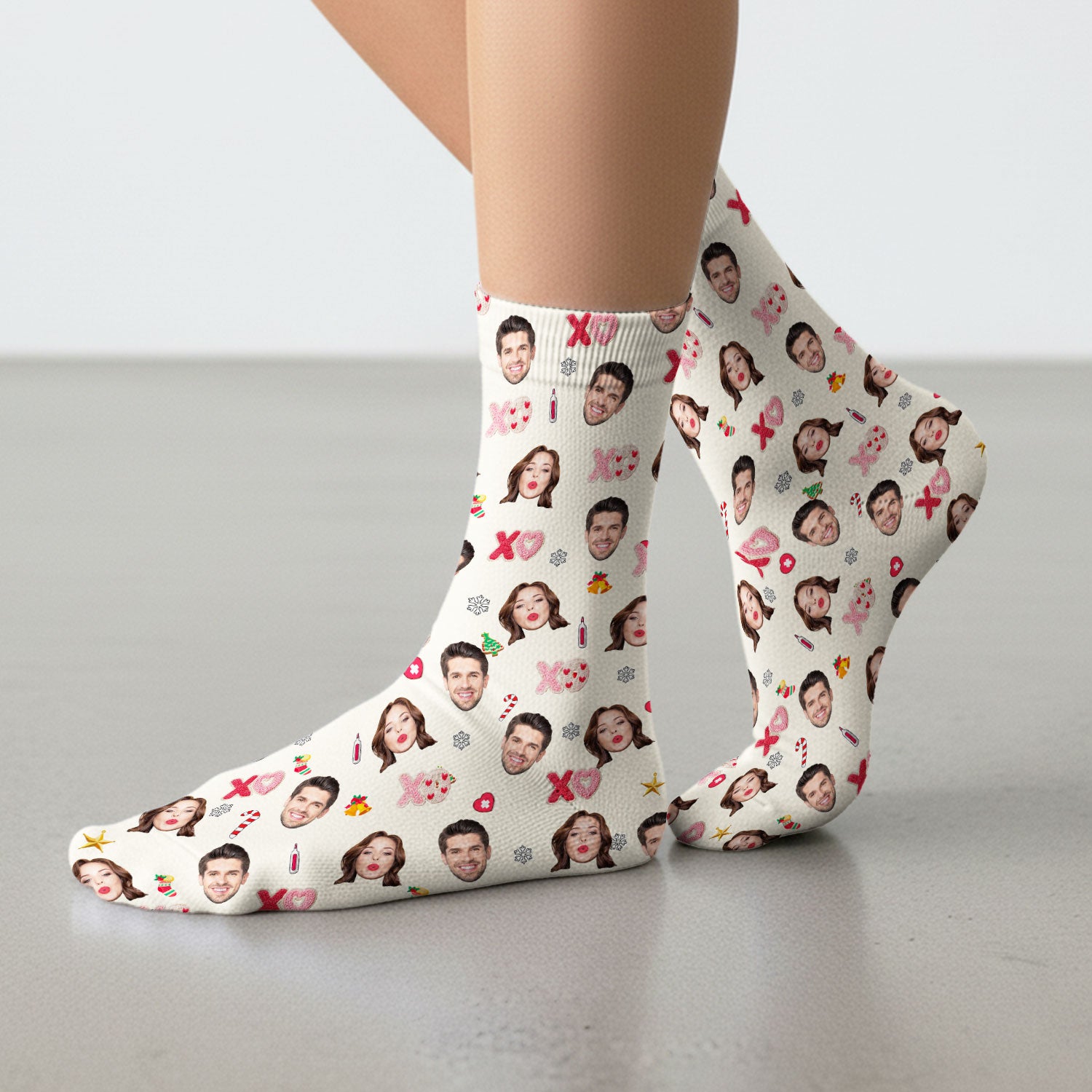 Personalized Photo Scrub Socks, Custom Face XOXO Scrub Sock, Breathable Fabrics Nursing Uniform