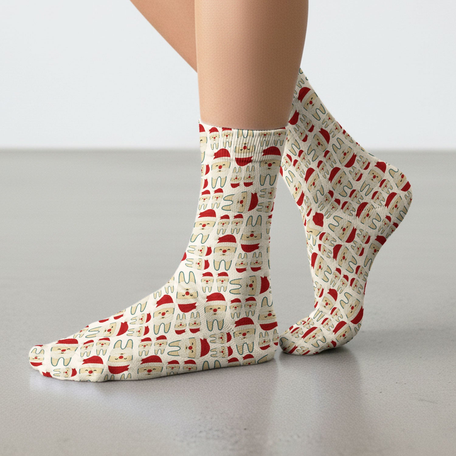 Christmas Tooth Socks for Nurse Doctor - Cute Santa Tooth  Adult Socks for Men and Women - Breathable Fabrics Medical Uniform