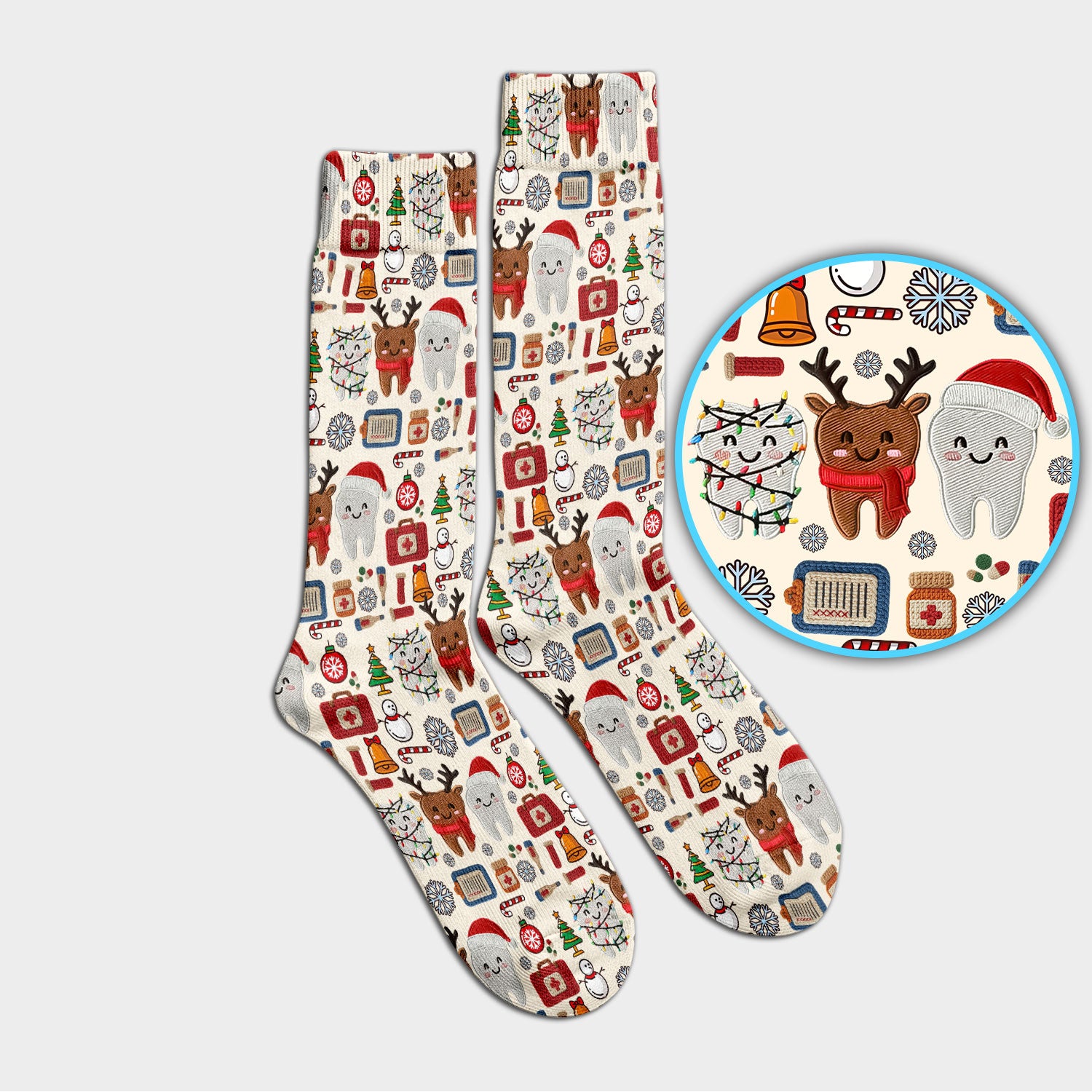 Christmas Dental Socks for Nurse Doctor - Cute Santa & Reindeer Tooth Adult Socks for Men and Women