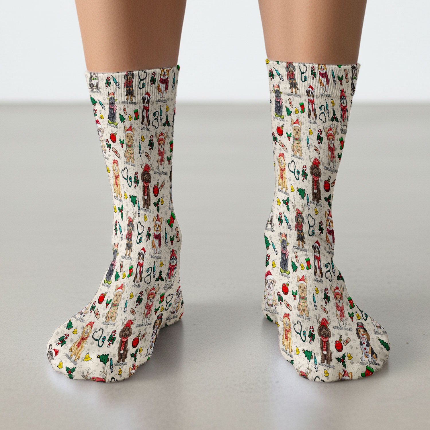 Cute Christmas Dog Socks for Nurse Doctor - Corgi, Dachshund, Husky, Poodle & Labrador Adult Socks for Men and Women