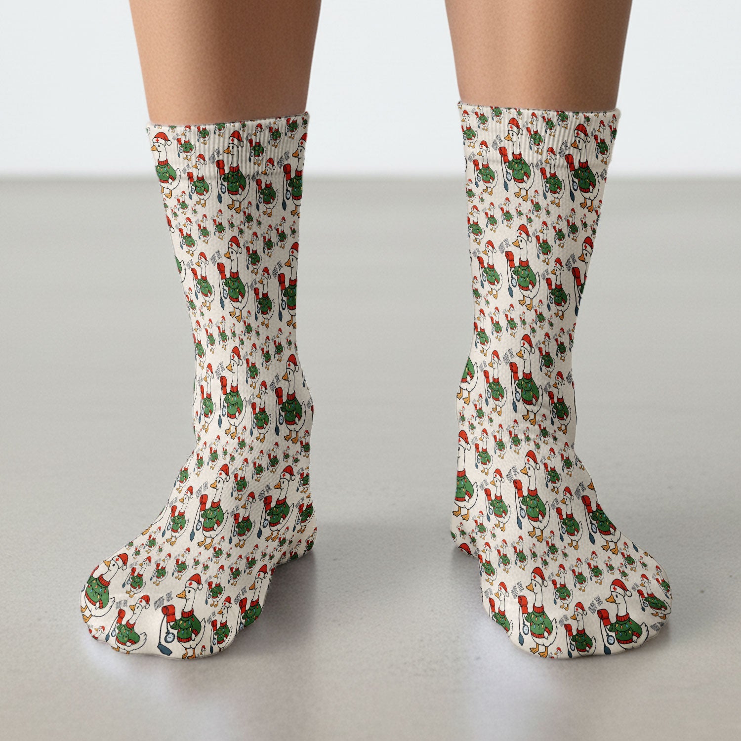 Nurse Christmas Duck Scrub Socks, Cute Goose Pattern Scrub Sock, RN LPN CNA Nursing Uniform