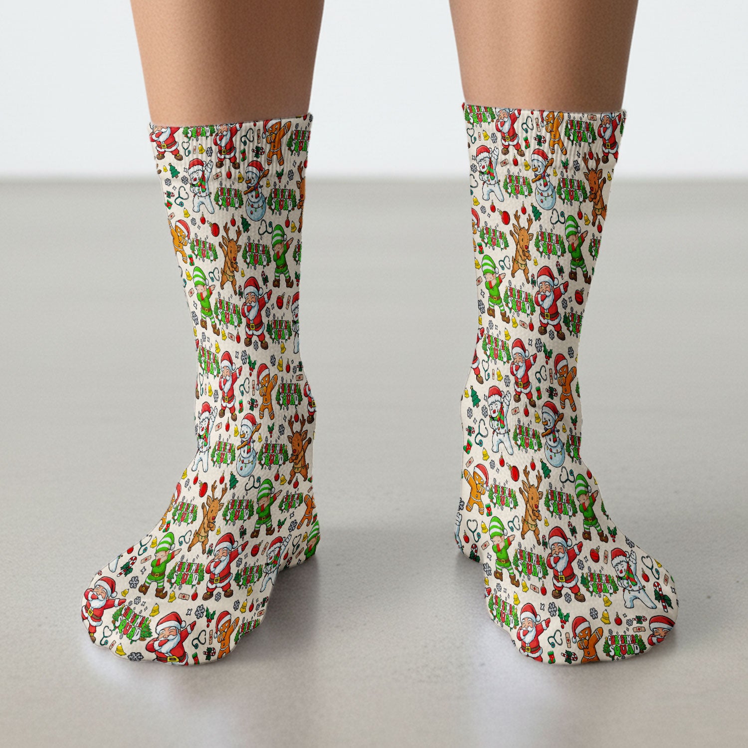 Christmas Squad Socks for Nurse Doctor - Dancing Santa, Reindeer & Elf Adult Socks for Men and Women - Gift for CNA LPN RN