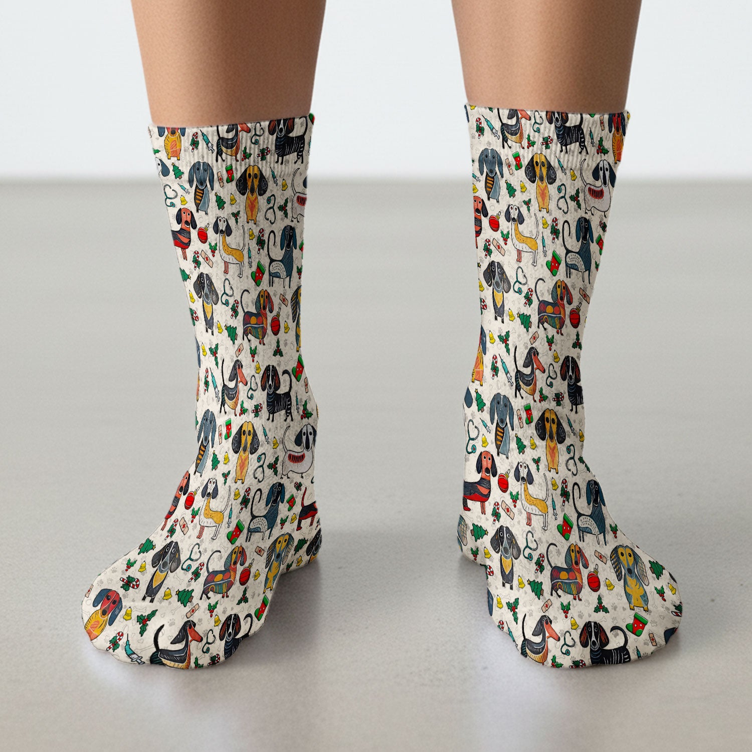 Christmas Wiener Dog Socks for Nurse Doctor - Dachshund Adult Socks for Men and Women - Breathable Fabrics Medical Uniform