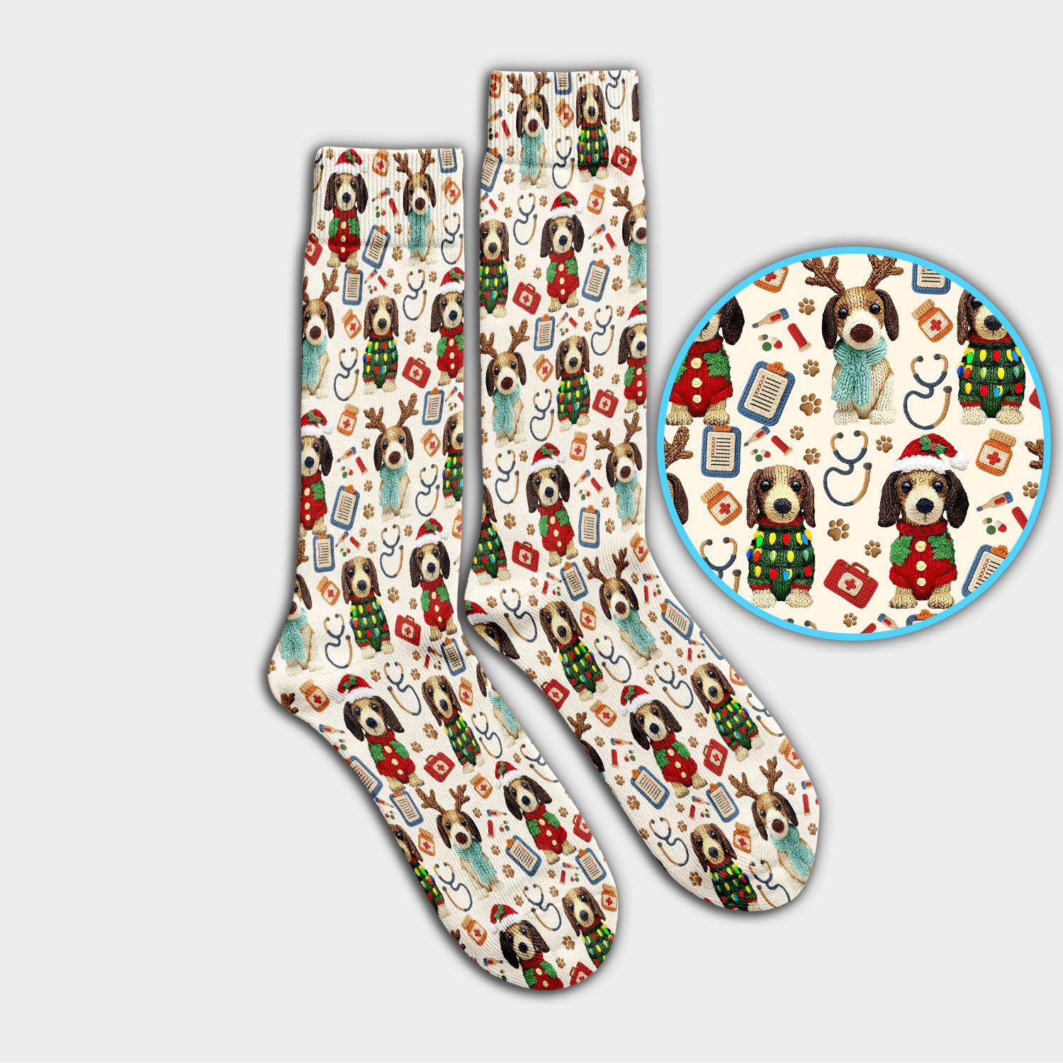 Christmas Wiener Dog Socks for Nurses - Cute Dachshund Adult Socks for Men and Women - Comfortable Socks