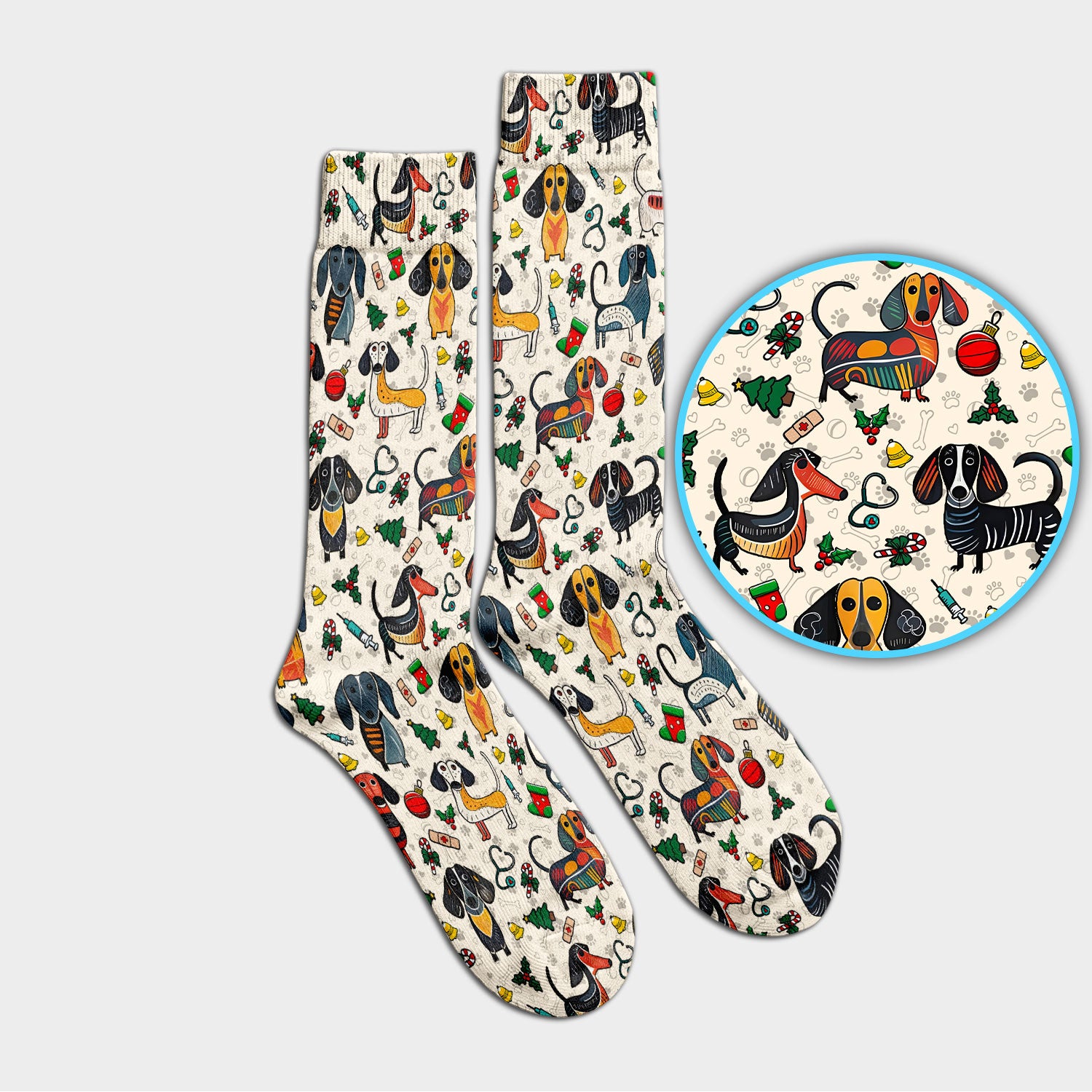 Christmas Wiener Dog Socks for Nurse Doctor - Dachshund Adult Socks for Men and Women - Breathable Fabrics Medical Uniform