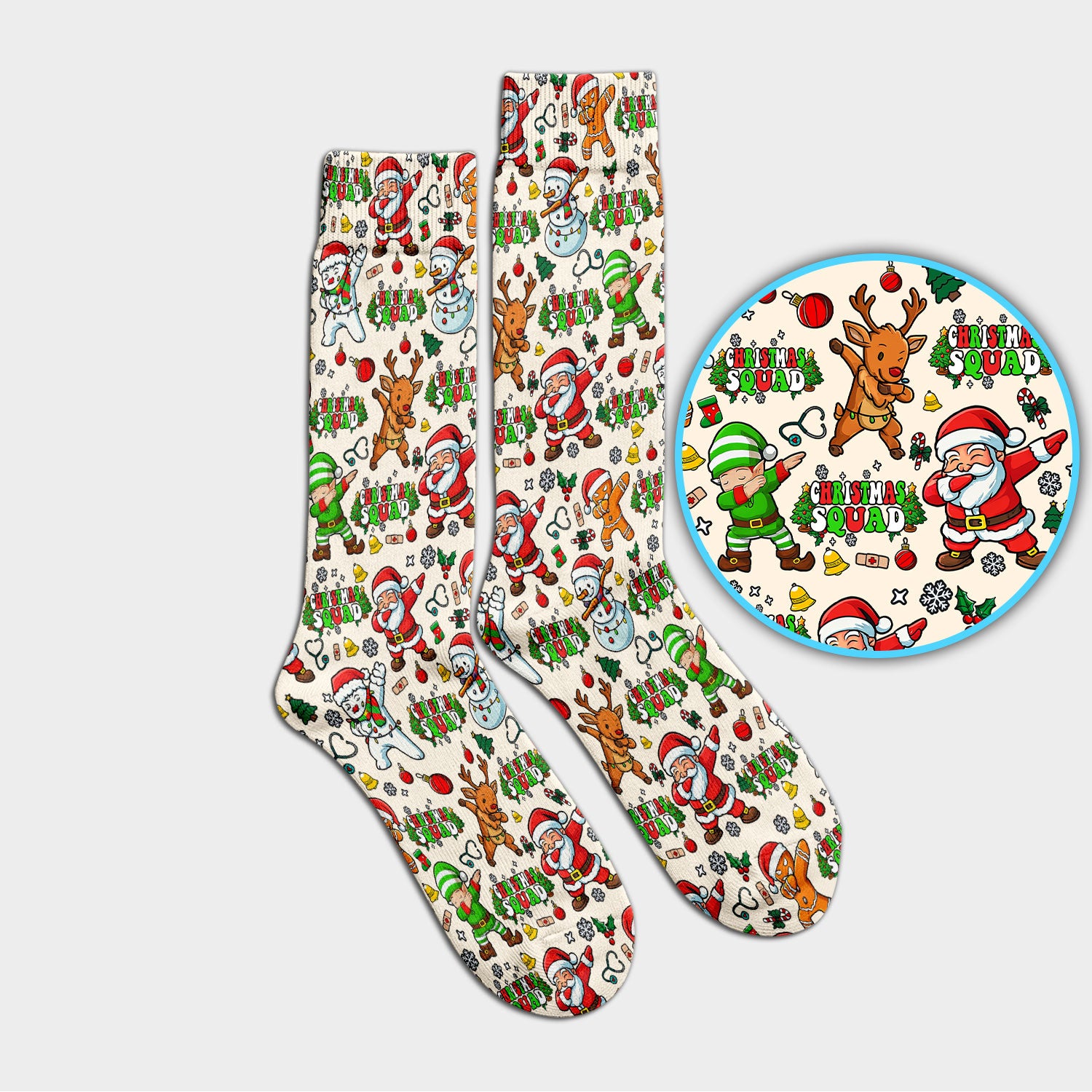 Christmas Squad Socks for Nurse Doctor - Dancing Santa, Reindeer & Elf Adult Socks for Men and Women - Gift for CNA LPN RN