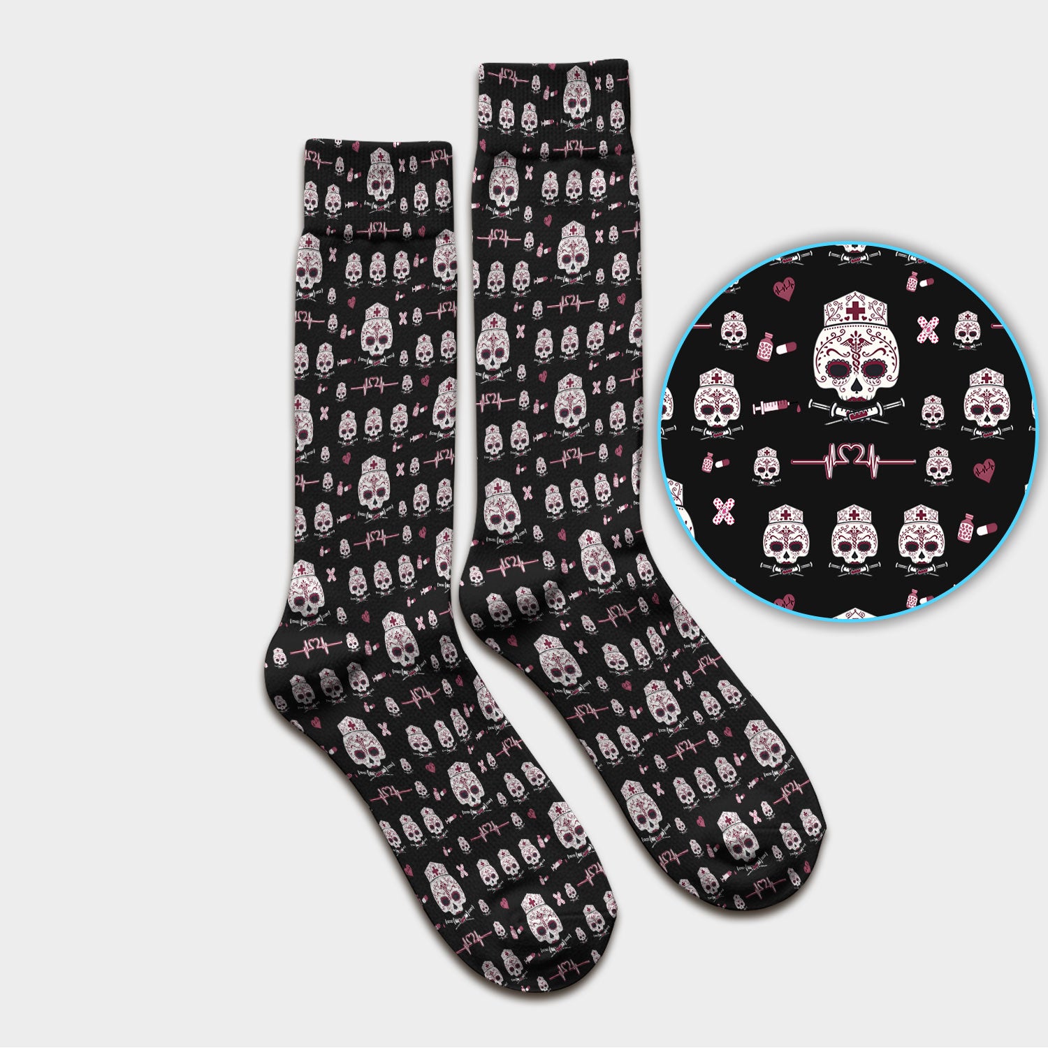 Sugar Skull Scrub Socks, Skull Pattern Scrub Sock, Breathable Fabrics Nursing Uniform