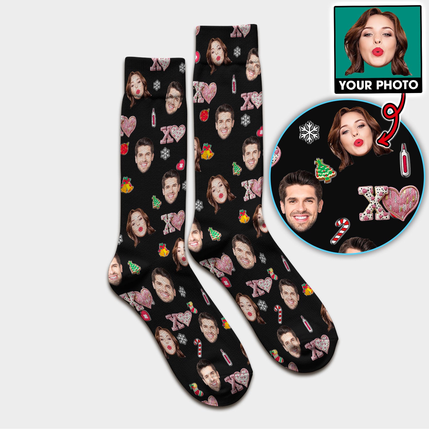 Custom Face Pattern XOXO Scrub Sock, Personalized Photo Scrub Socks, Breathable Fabrics Nursing Uniform