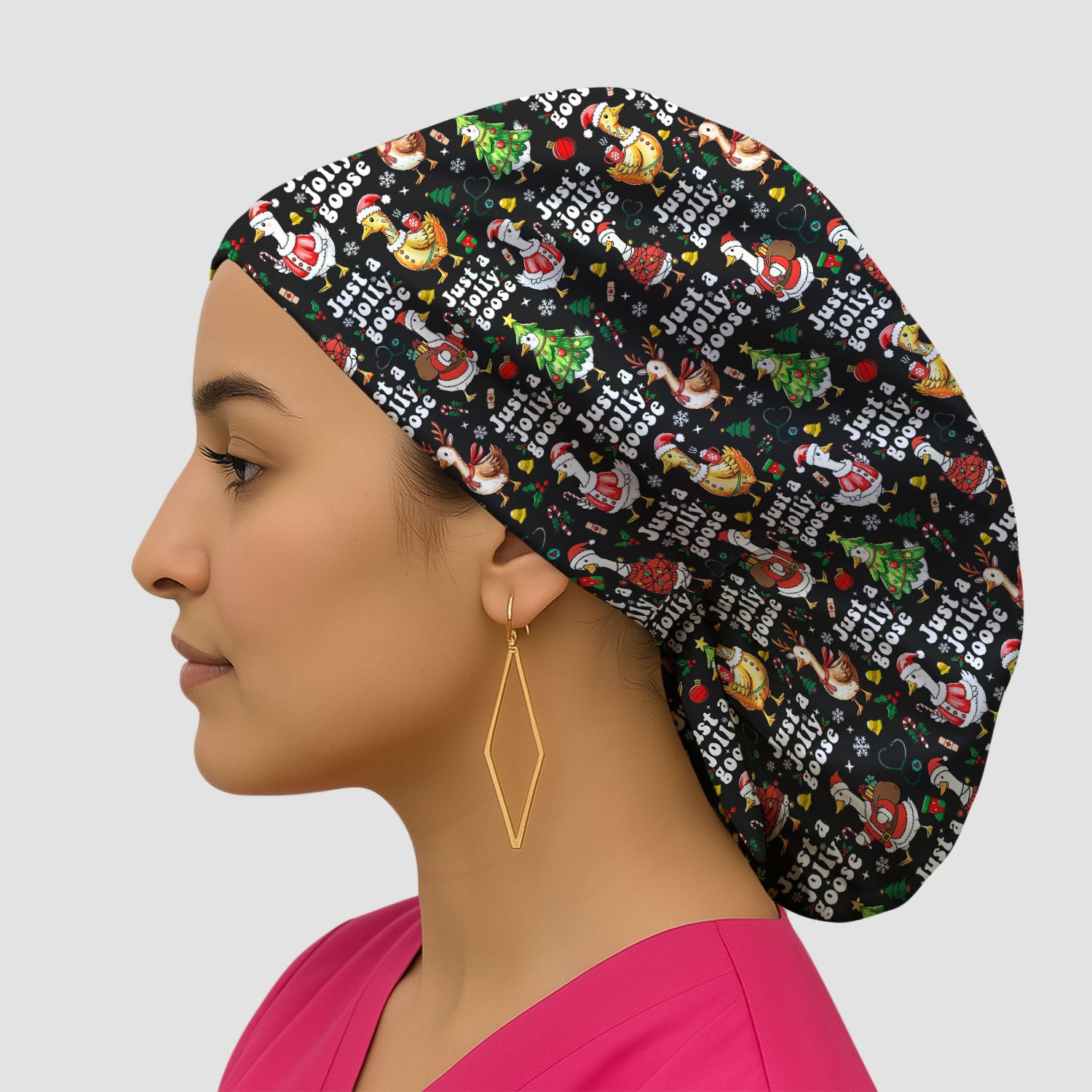 Just a Jolly Goose Bouffant Scrub Caps for Women - Santa Goose Holiday Nursing Gift - Breathable Fabrics Caps Uniform