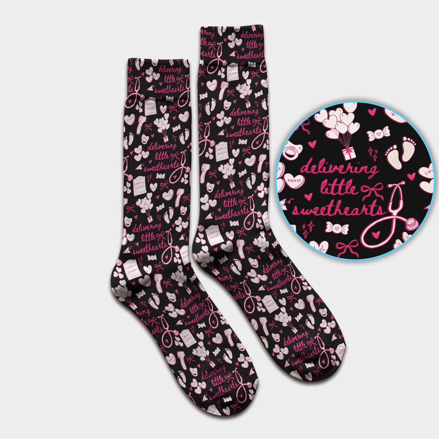 Valentine Labor And Delivery Scrub Socks, XOXO Pattern Scrub Sock, Breathable Fabrics Nursing Uniform For Women