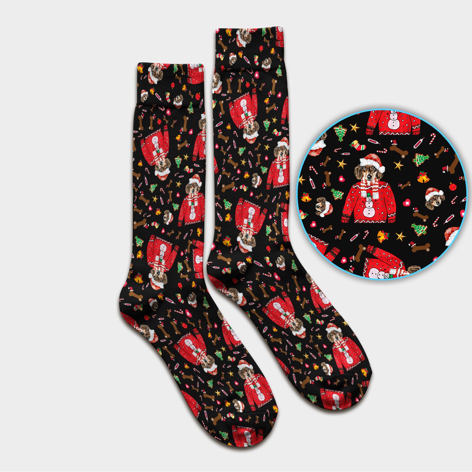 Funny Dog Christmas Socks – Cute Puppy in Santa Outfit Pattern – Festive Holiday Medical Uniform For Nurses And Pet Lovers