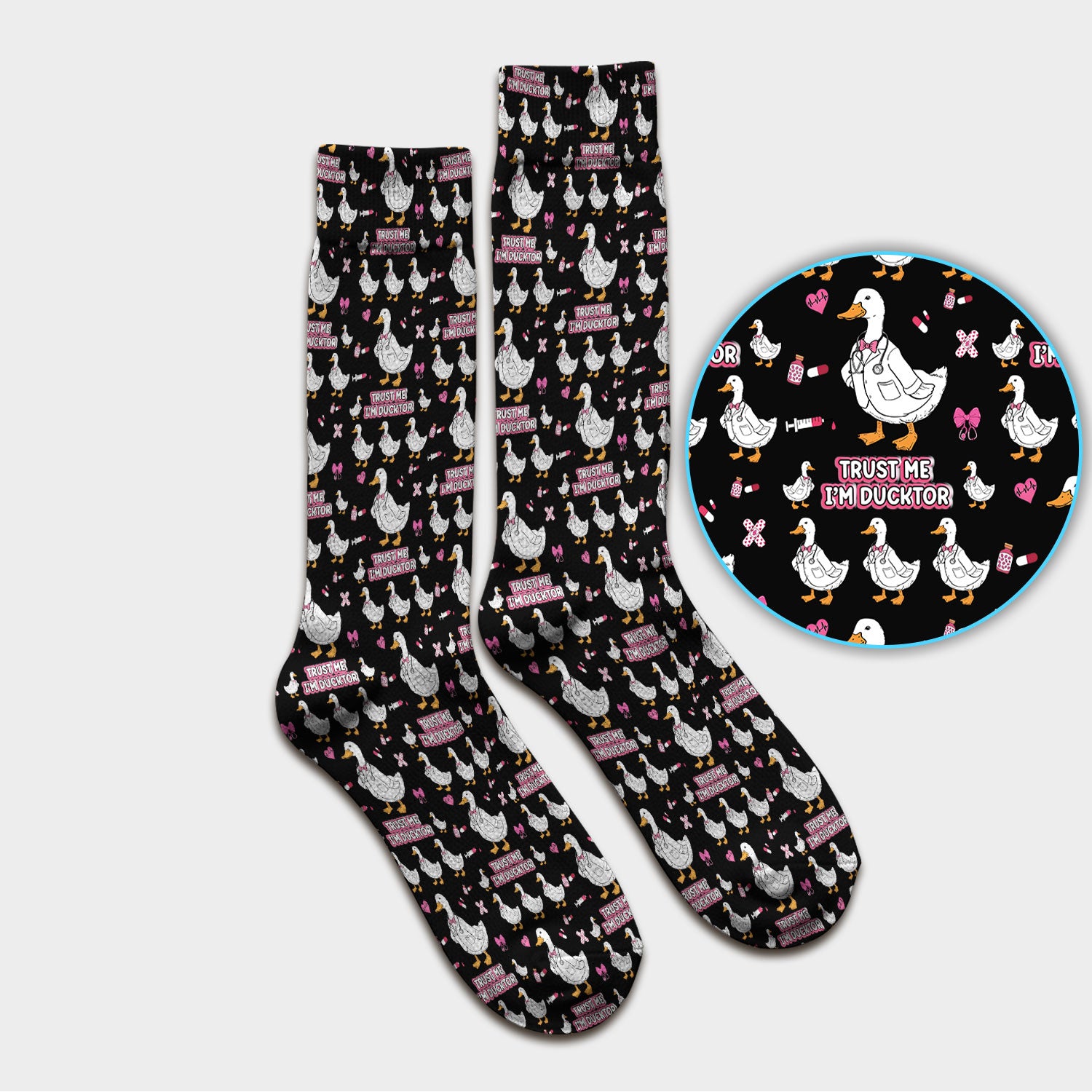 Trust Me I'm Ducktor Scrub Socks, Funny Duck Pattern Scrub Sock, Breathable Fabrics Nursing Uniform For Women