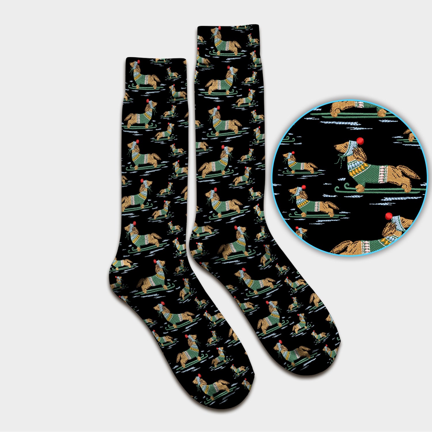 Dachshund Nurse Scrub Socks, Wiener Dog Winter Pattern Sock, Breathable Fabrics Nursing Uniform