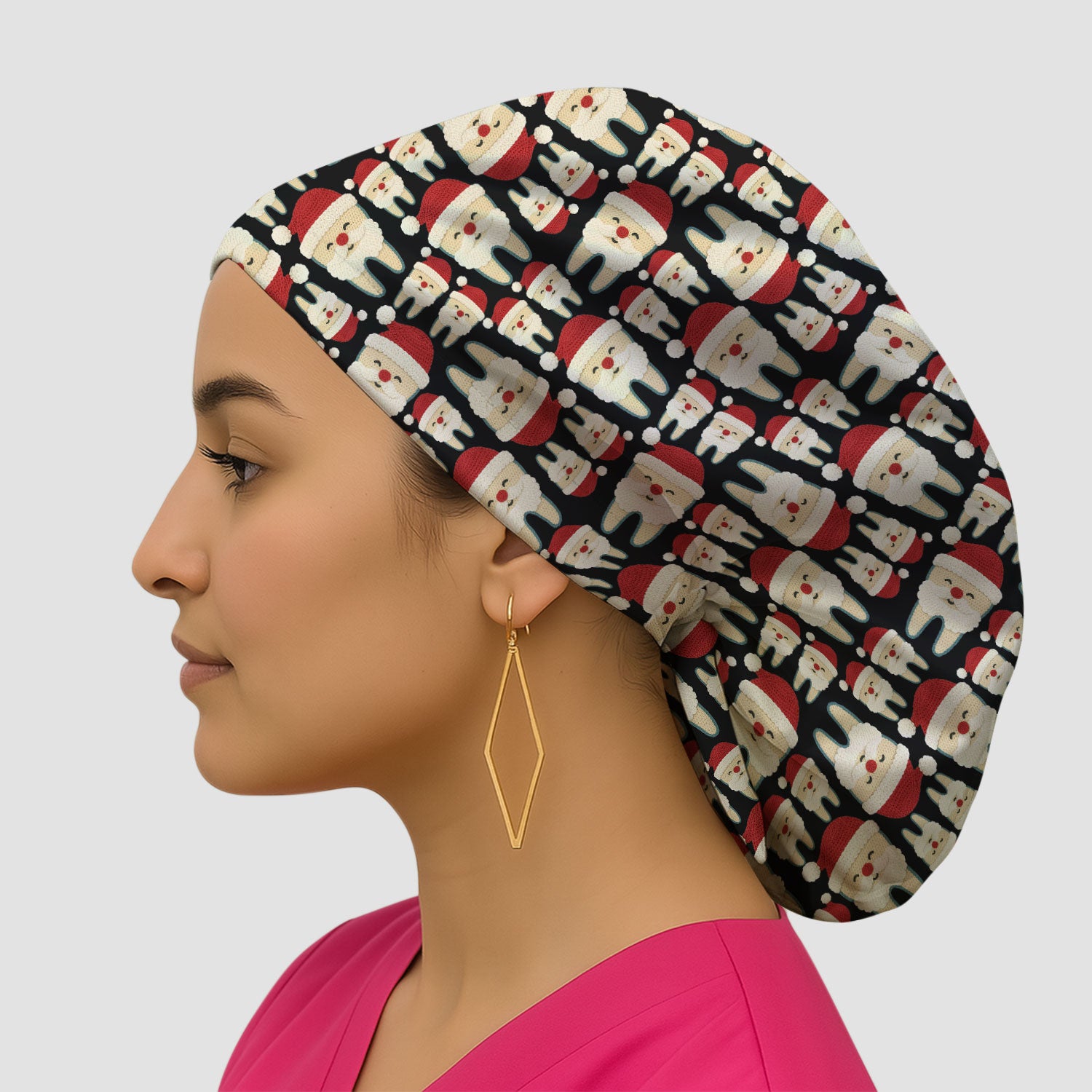 Christmas Tooth Bouffant Scrub Caps - Cute Santa Tooth Holiday Nursing Gift - Breathable Fabrics Caps Uniform
