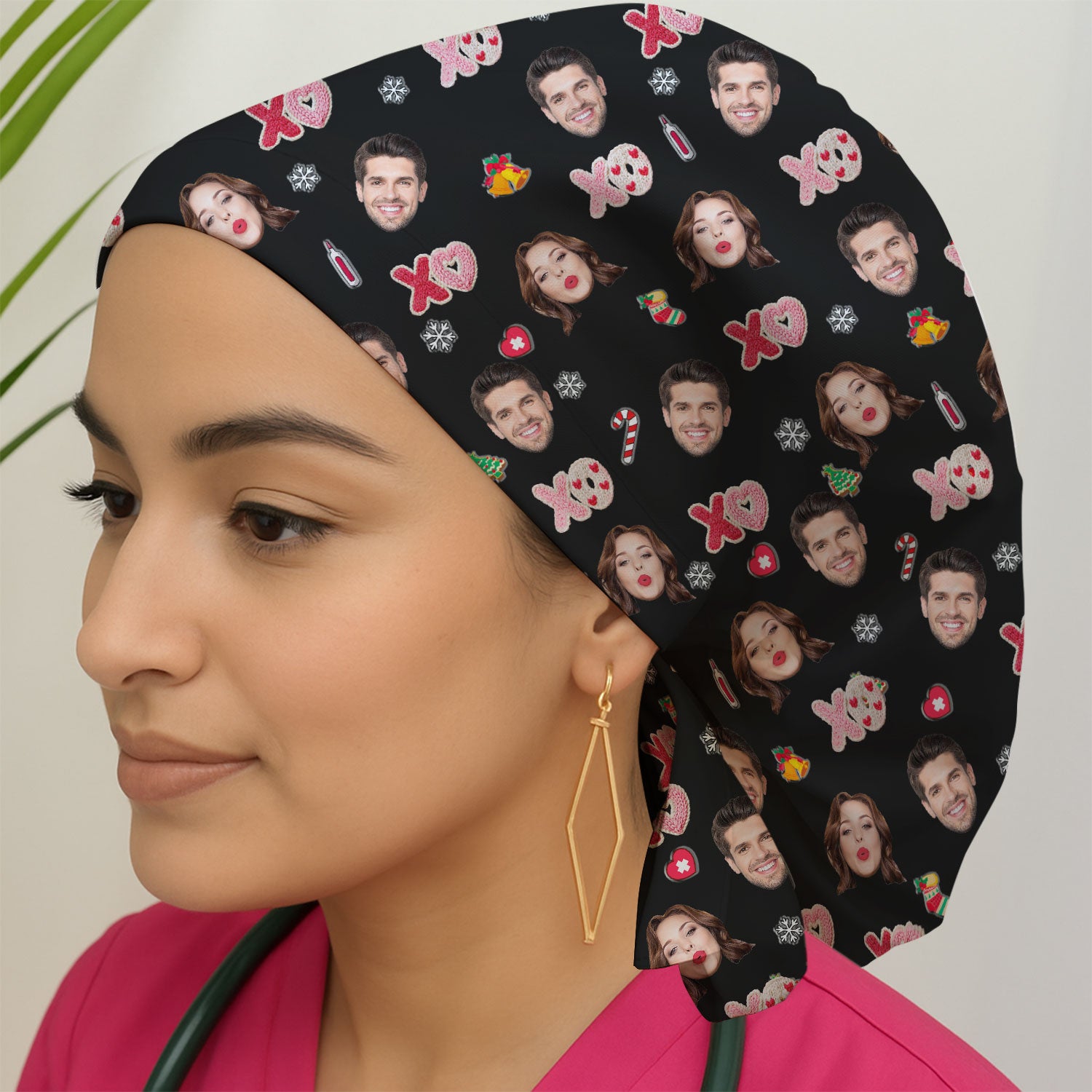 Personalized Photo Scrub Cap, Custom Face XOXO Scrub Hat, Breathable Fabrics Nursing Uniform