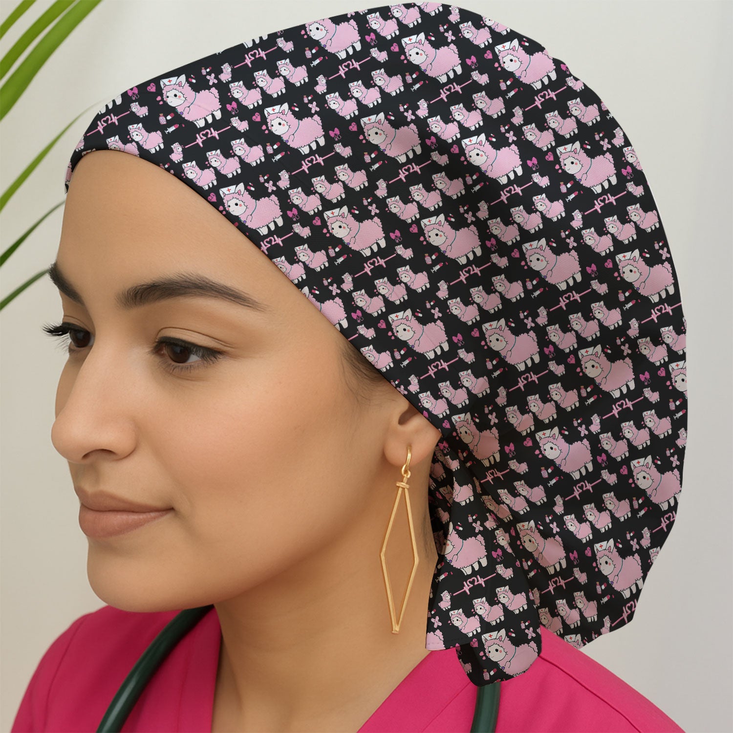 Llama Ain't Got Time For Your Drama Scrub Cap, Funny Pattern Scrub Hat, Breathable Fabrics Nursing Uniform