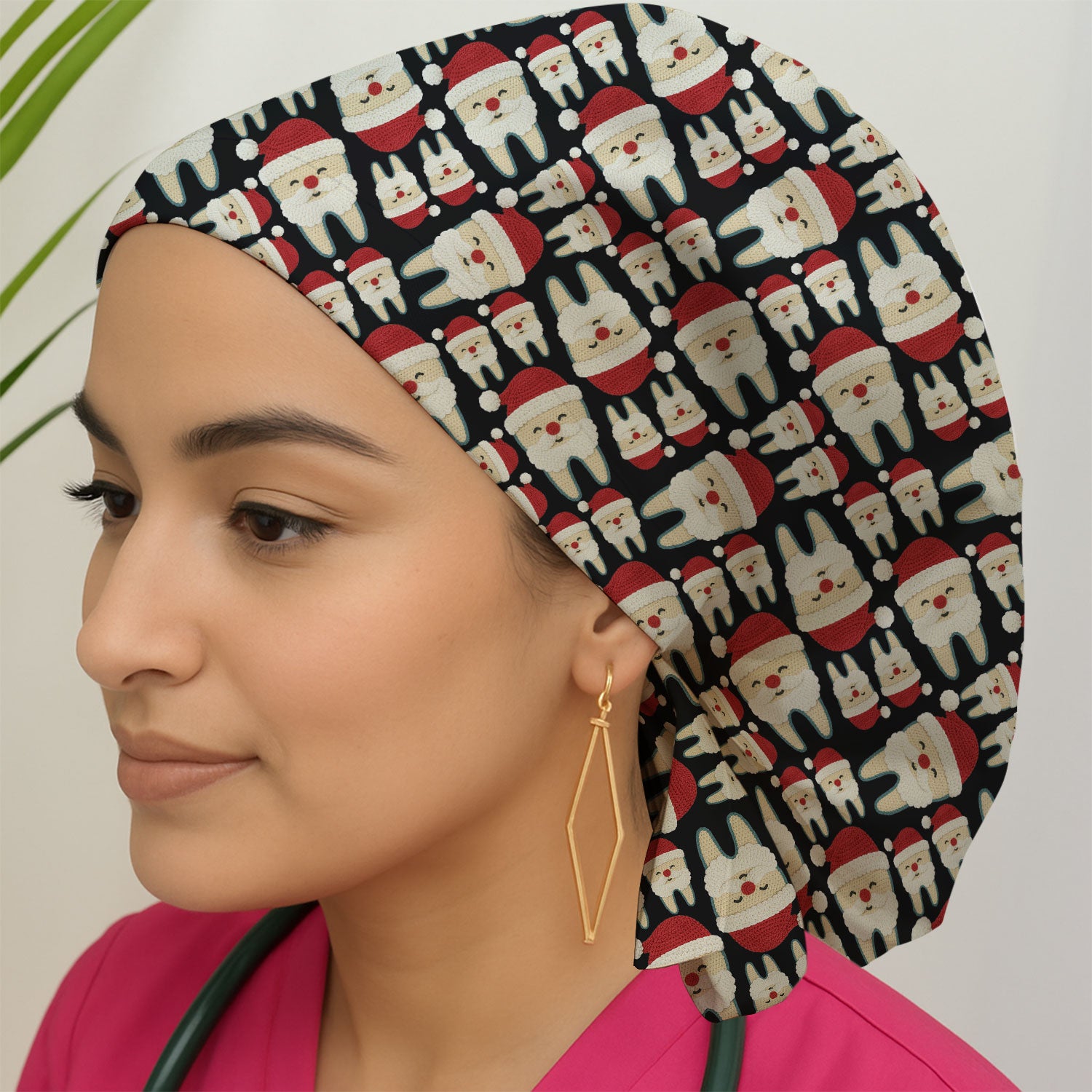 Christmas Tooth Bouffant Scrub Caps - Cute Santa Tooth Holiday Nursing Gift - Breathable Fabrics Caps Uniform