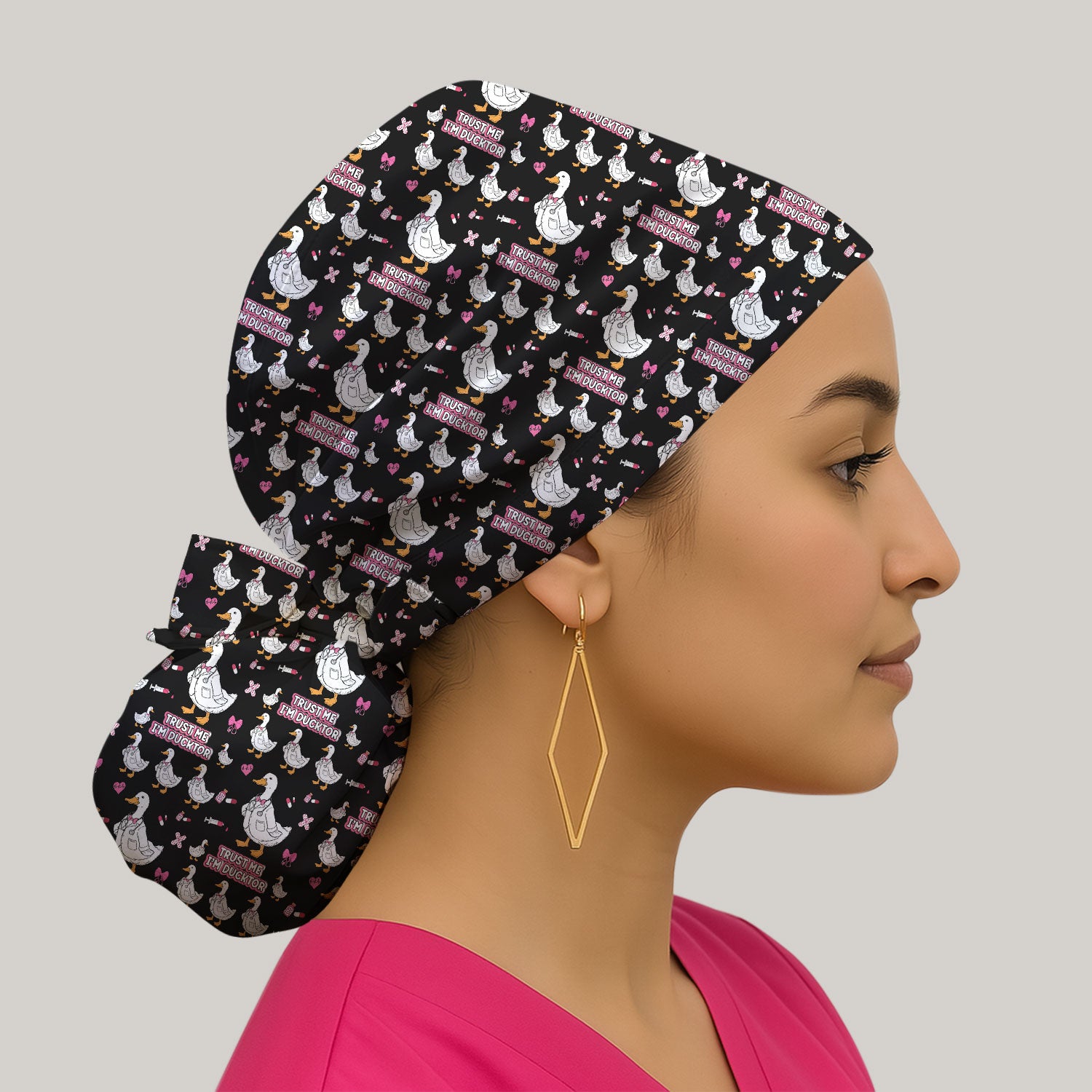 Trust Me I'm Ducktor Scrub Cap, Funny Duck Pattern Scrub Hat, Breathable Fabrics Nursing Uniform For Women