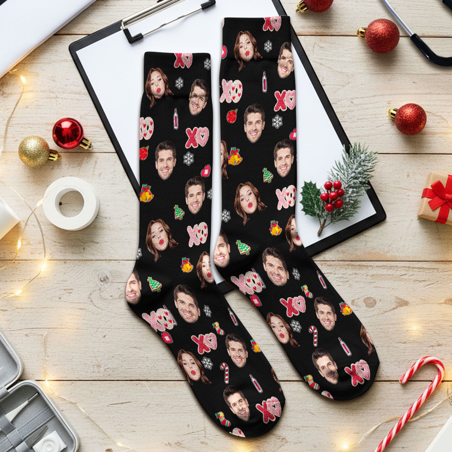 Personalized Photo Scrub Socks, Custom Face XOXO Scrub Sock, Breathable Fabrics Nursing Uniform