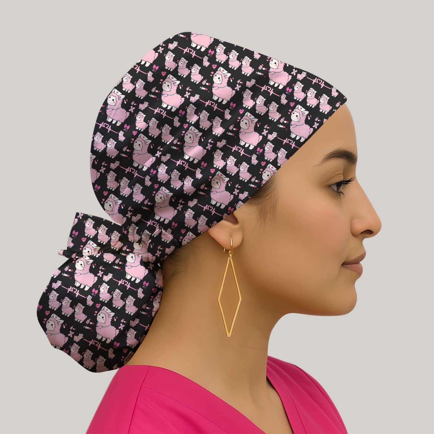Llama Ain't Got Time For Your Drama Scrub Cap, Funny Pattern Scrub Hat, Breathable Fabrics Nursing Uniform