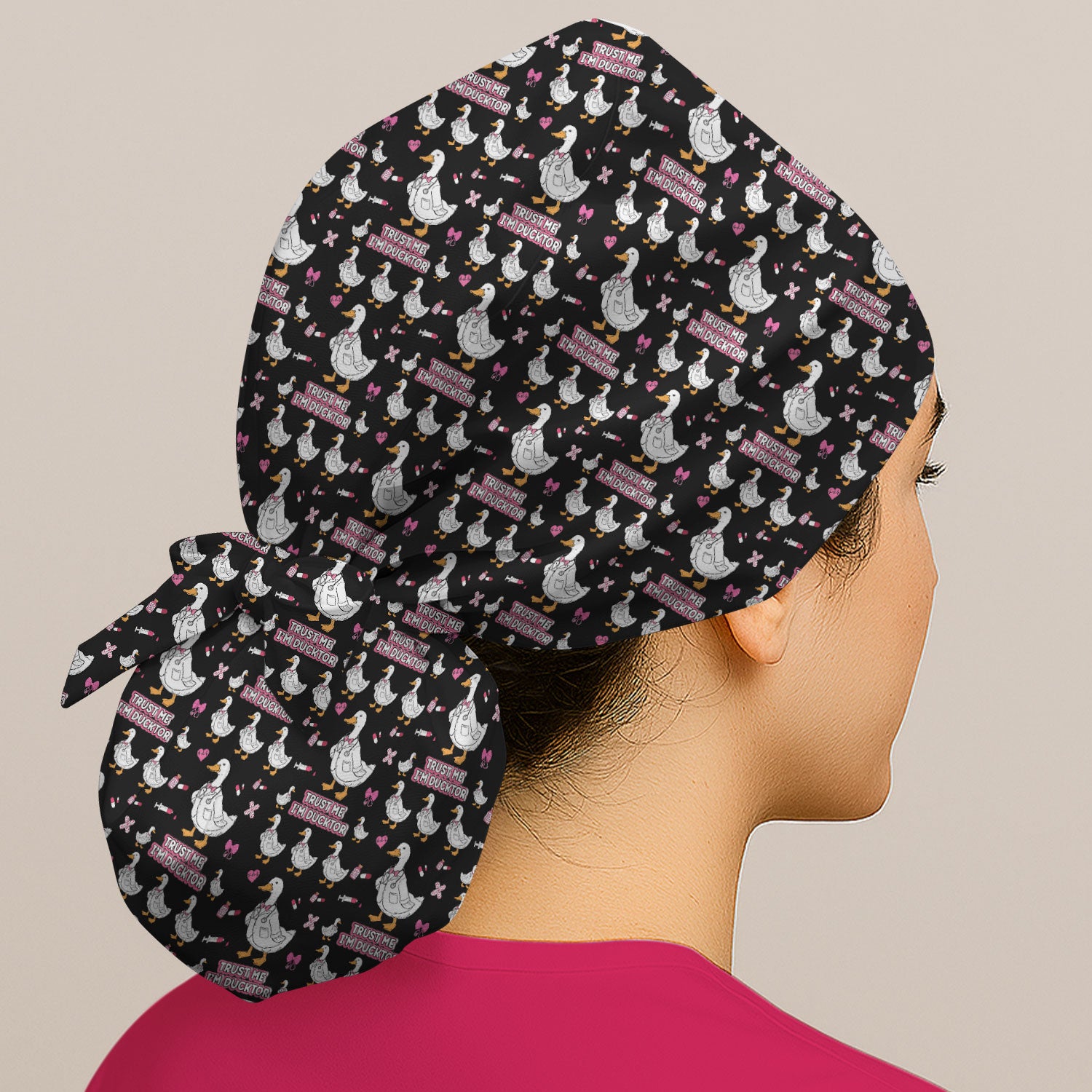 Trust Me I'm Ducktor Scrub Cap, Funny Duck Pattern Scrub Hat, Breathable Fabrics Nursing Uniform For Women