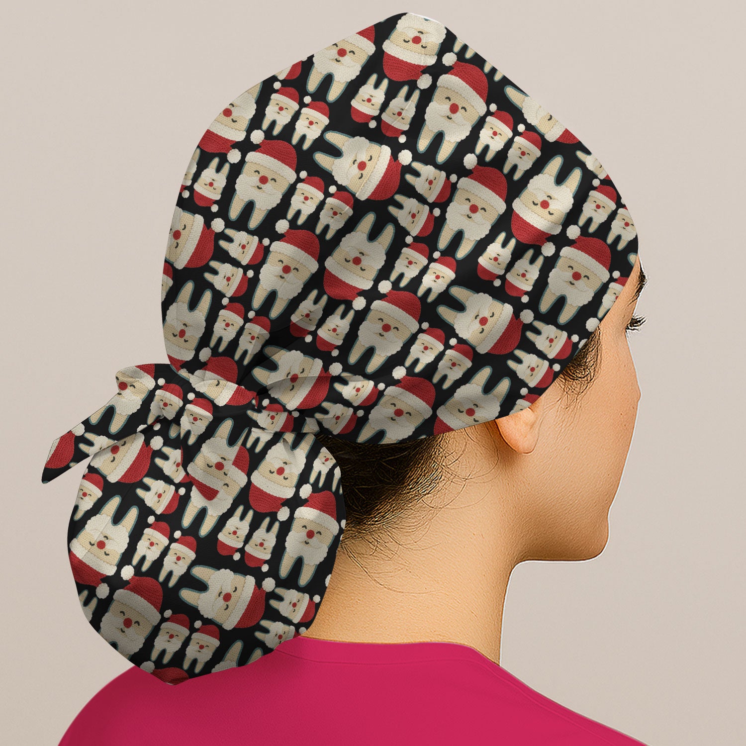 Christmas Tooth Bouffant Scrub Caps - Cute Santa Tooth Holiday Nursing Gift - Breathable Fabrics Caps Uniform