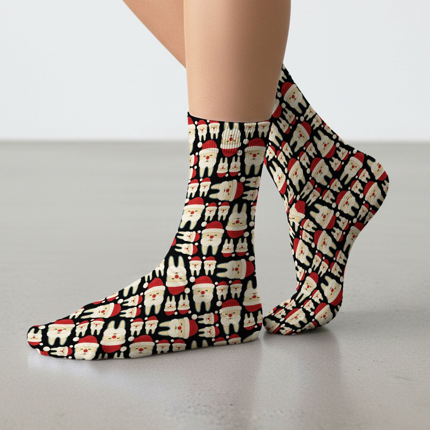 Christmas Tooth Socks for Nurse Doctor - Cute Santa Tooth  Adult Socks for Men and Women - Breathable Fabrics Medical Uniform