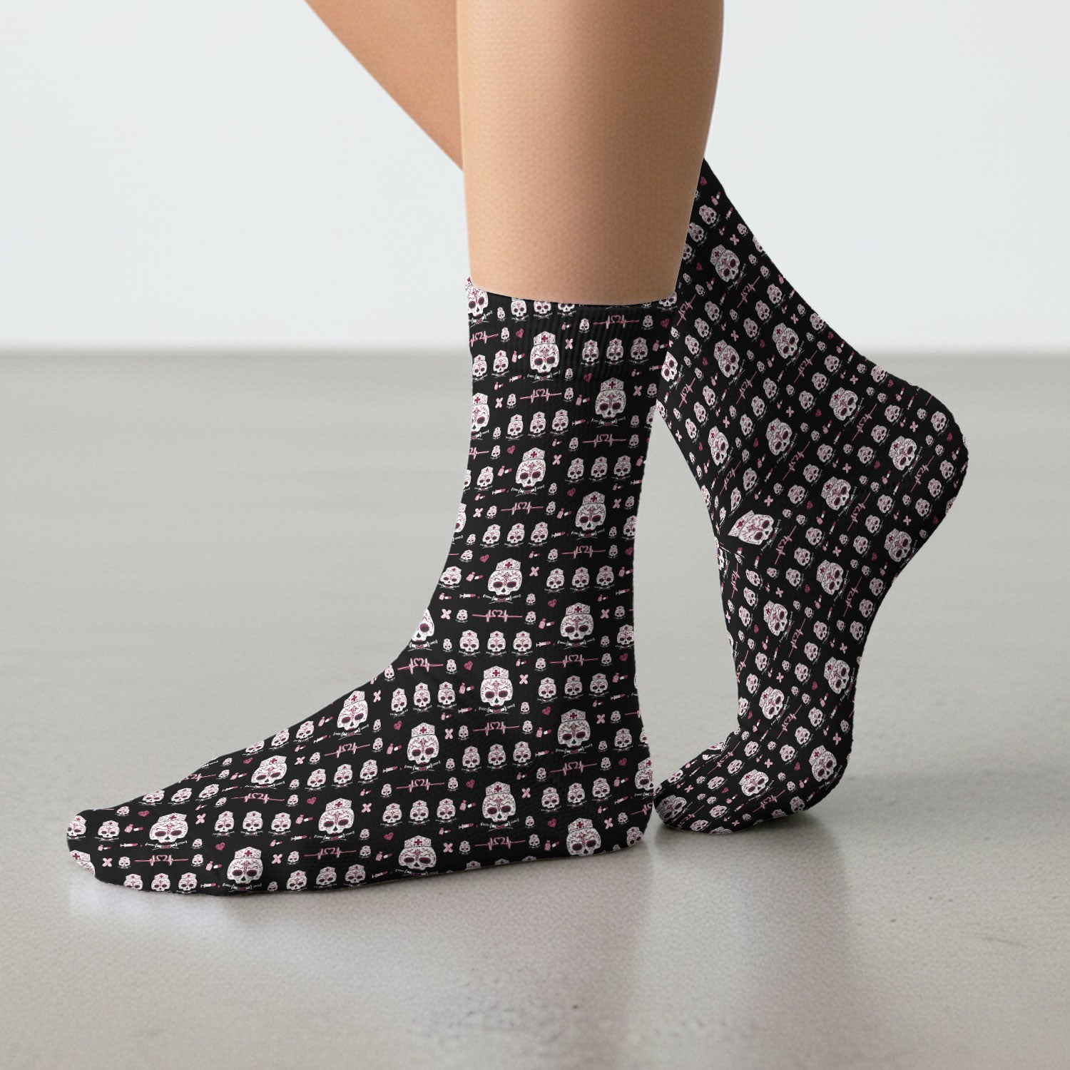 Sugar Skull Scrub Socks, Skull Pattern Scrub Sock, Breathable Fabrics Nursing Uniform
