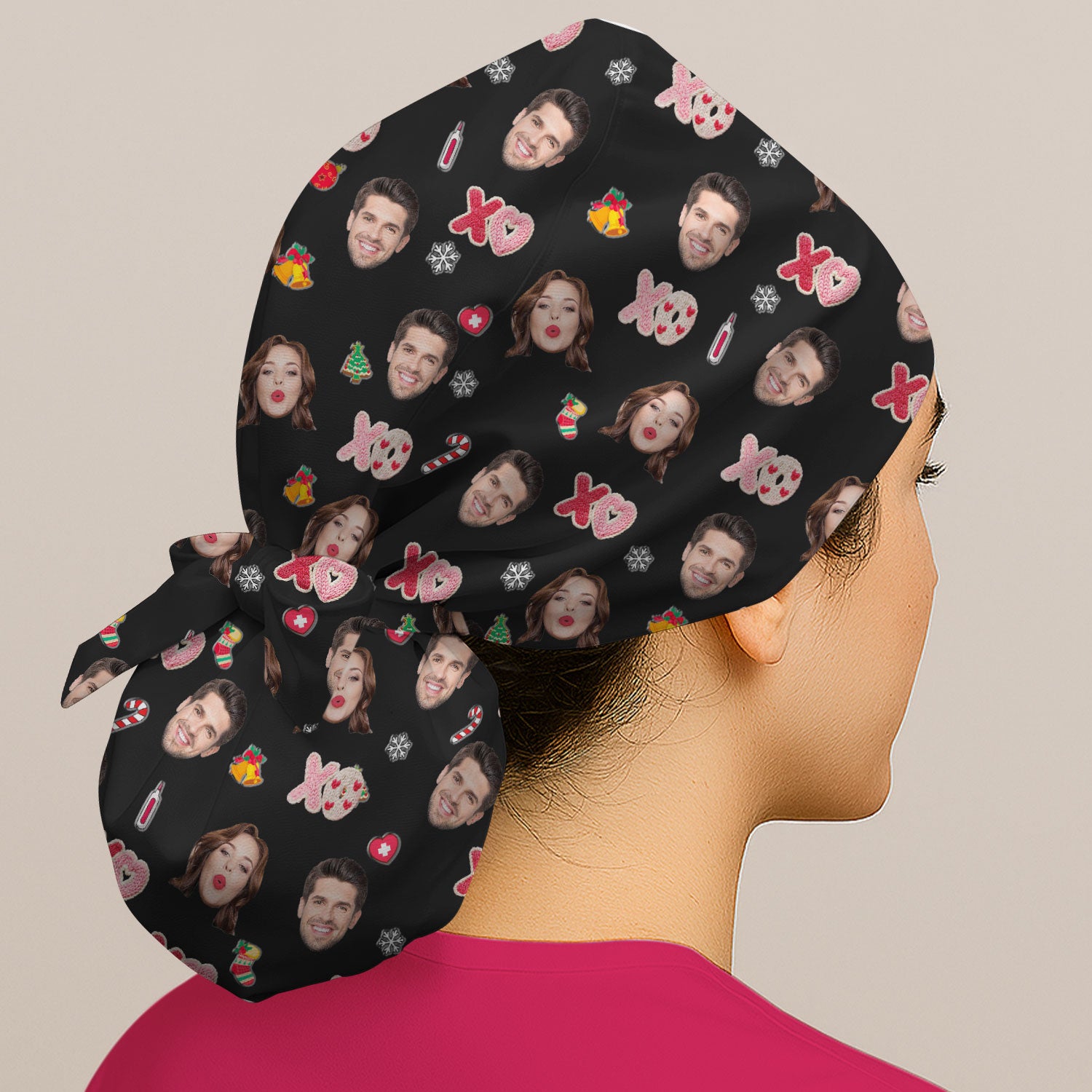 Personalized Photo Scrub Cap, Custom Face XOXO Scrub Hat, Breathable Fabrics Nursing Uniform