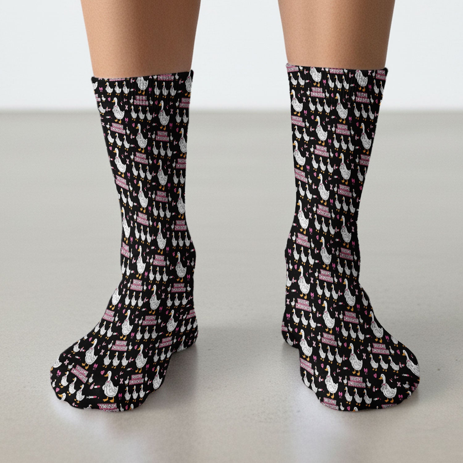 Trust Me I'm Ducktor Scrub Socks, Funny Duck Pattern Scrub Sock, Breathable Fabrics Nursing Uniform For Women