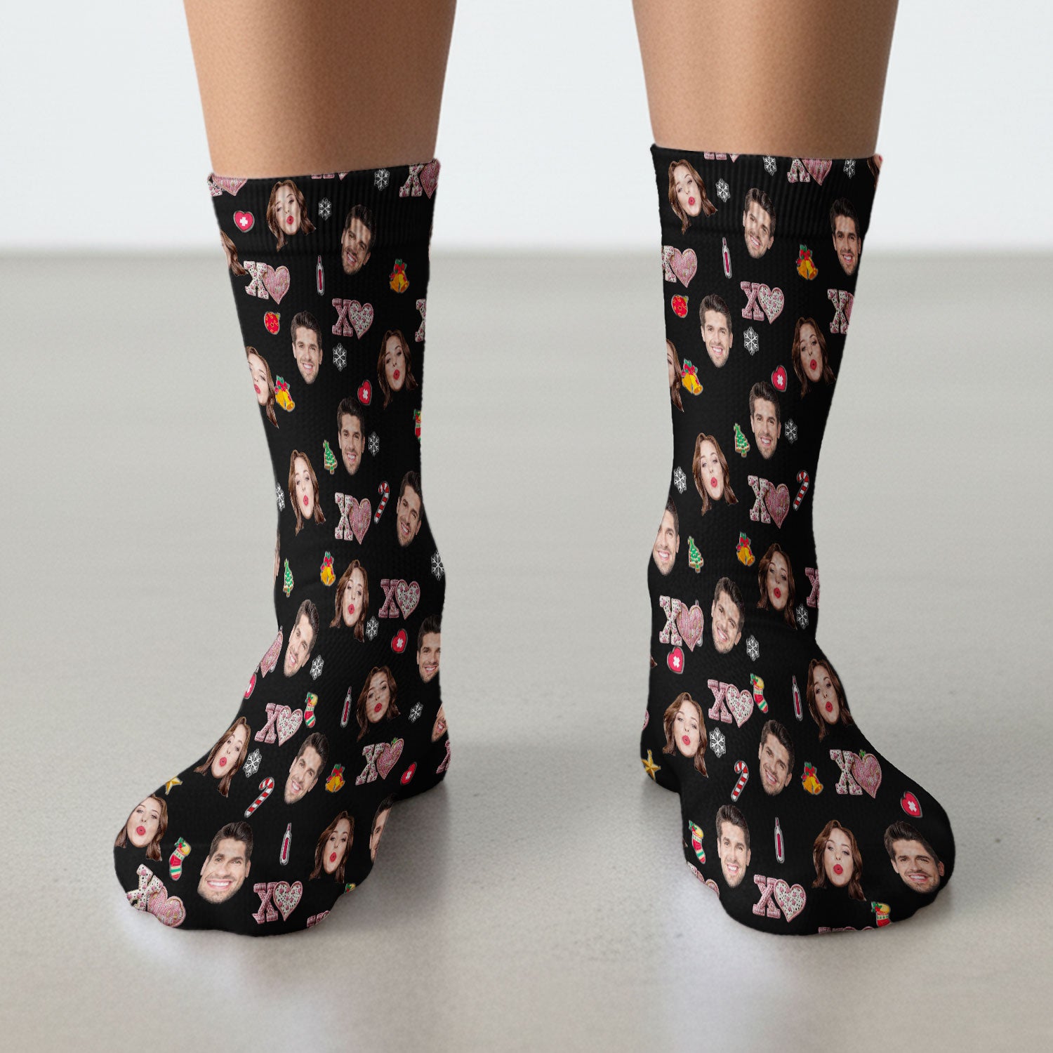 Custom Face Pattern XOXO Scrub Sock, Personalized Photo Scrub Socks, Breathable Fabrics Nursing Uniform