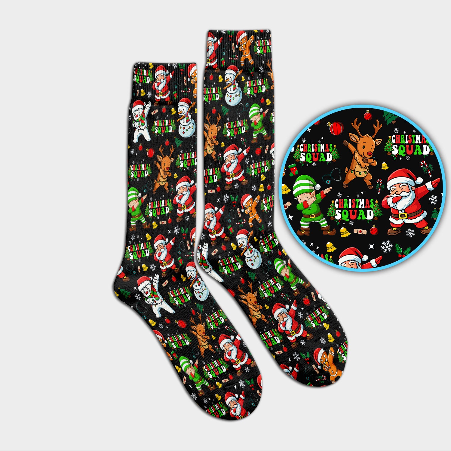 Christmas Squad Socks for Nurse Doctor - Dancing Santa, Reindeer & Elf Adult Socks for Men and Women - Gift for CNA LPN RN