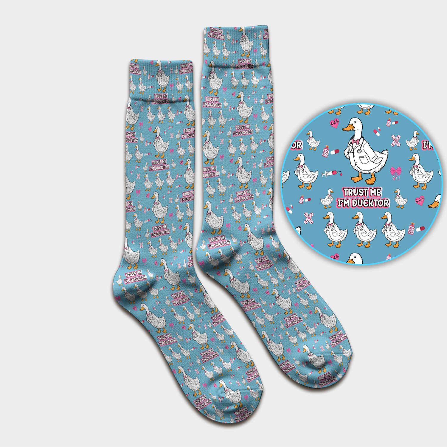 Trust Me I'm Ducktor Scrub Socks, Funny Duck Pattern Scrub Sock, Breathable Fabrics Nursing Uniform For Women