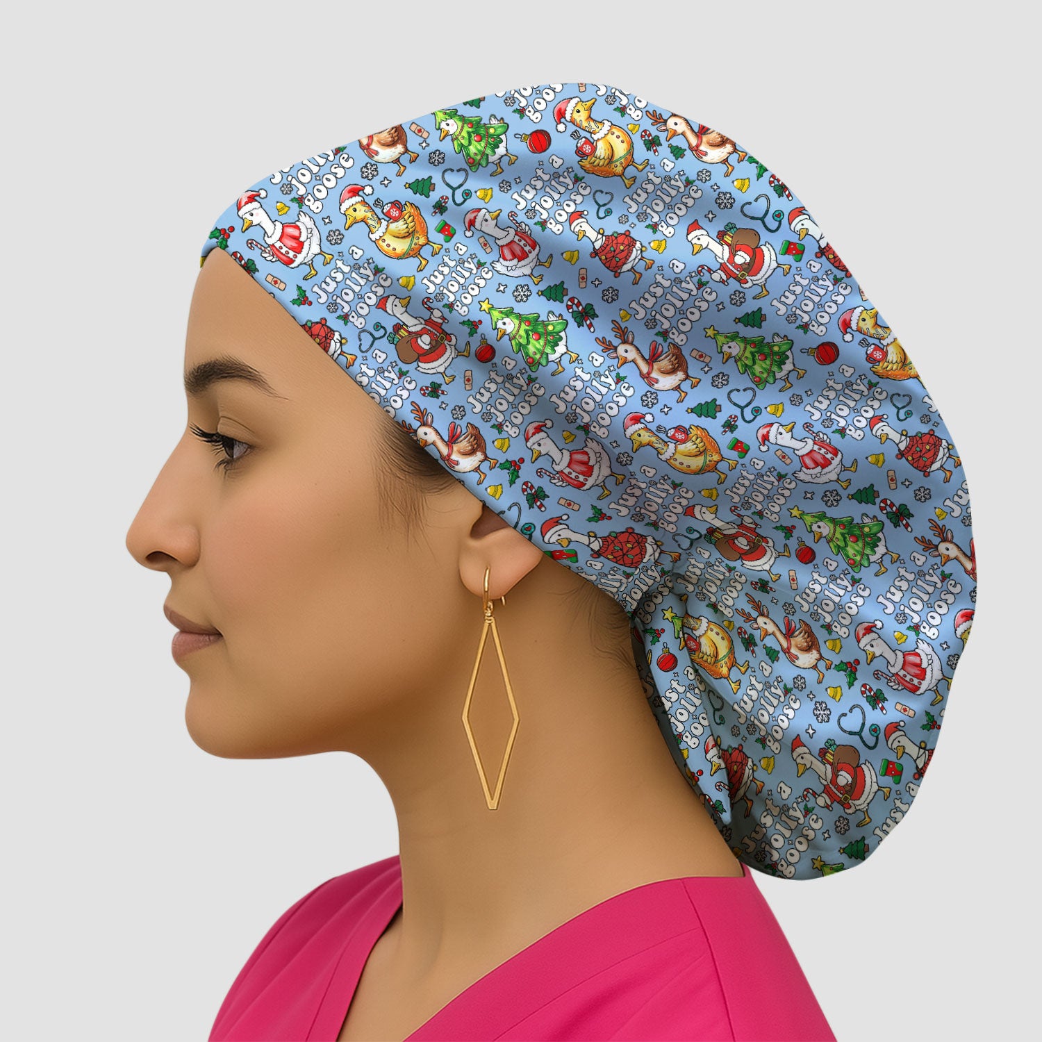 Just a Jolly Goose Bouffant Scrub Caps for Women - Santa Goose Holiday Nursing Gift - Breathable Fabrics Caps Uniform