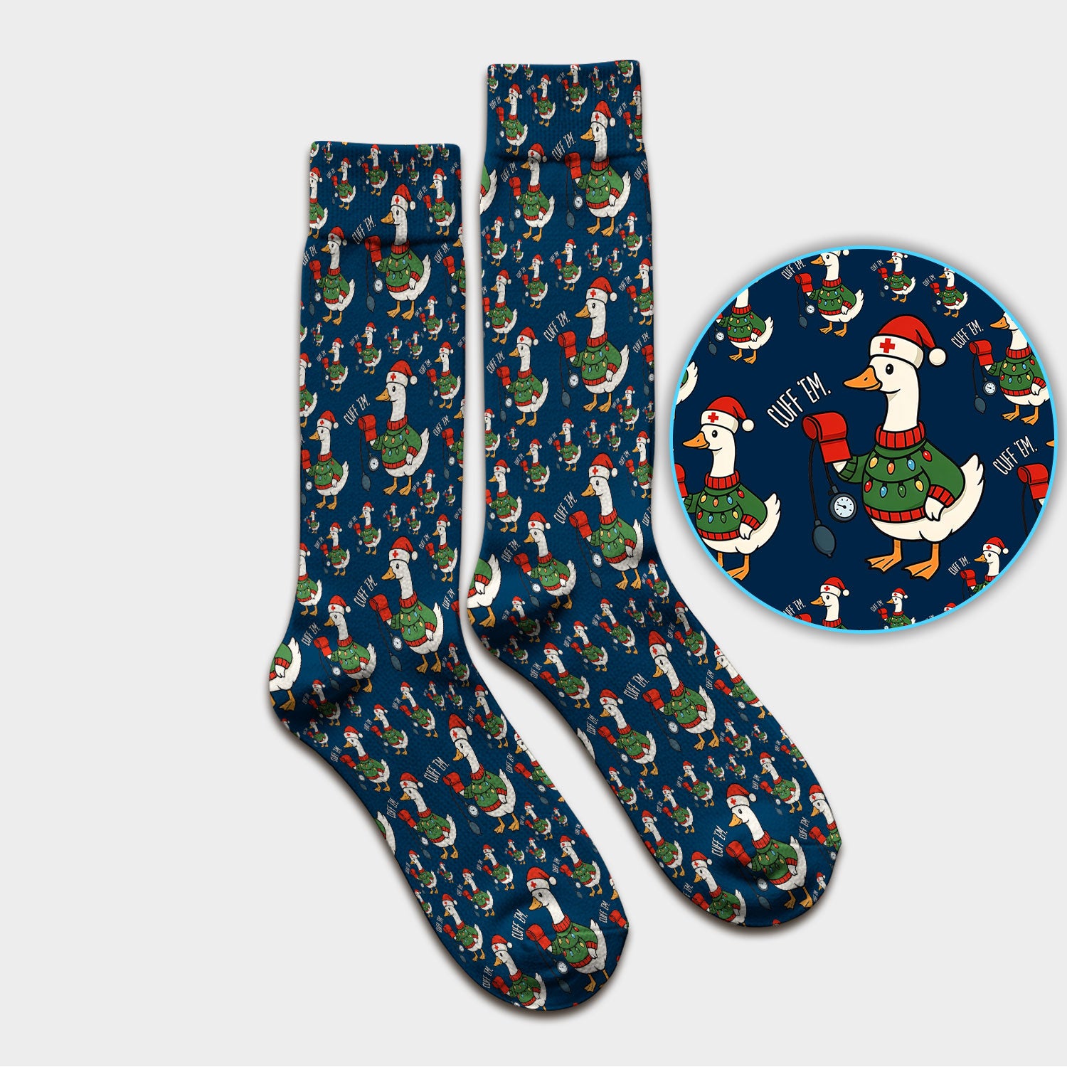Nurse Christmas Duck Scrub Socks, Cute Goose Pattern Scrub Sock, RN LPN CNA Nursing Uniform