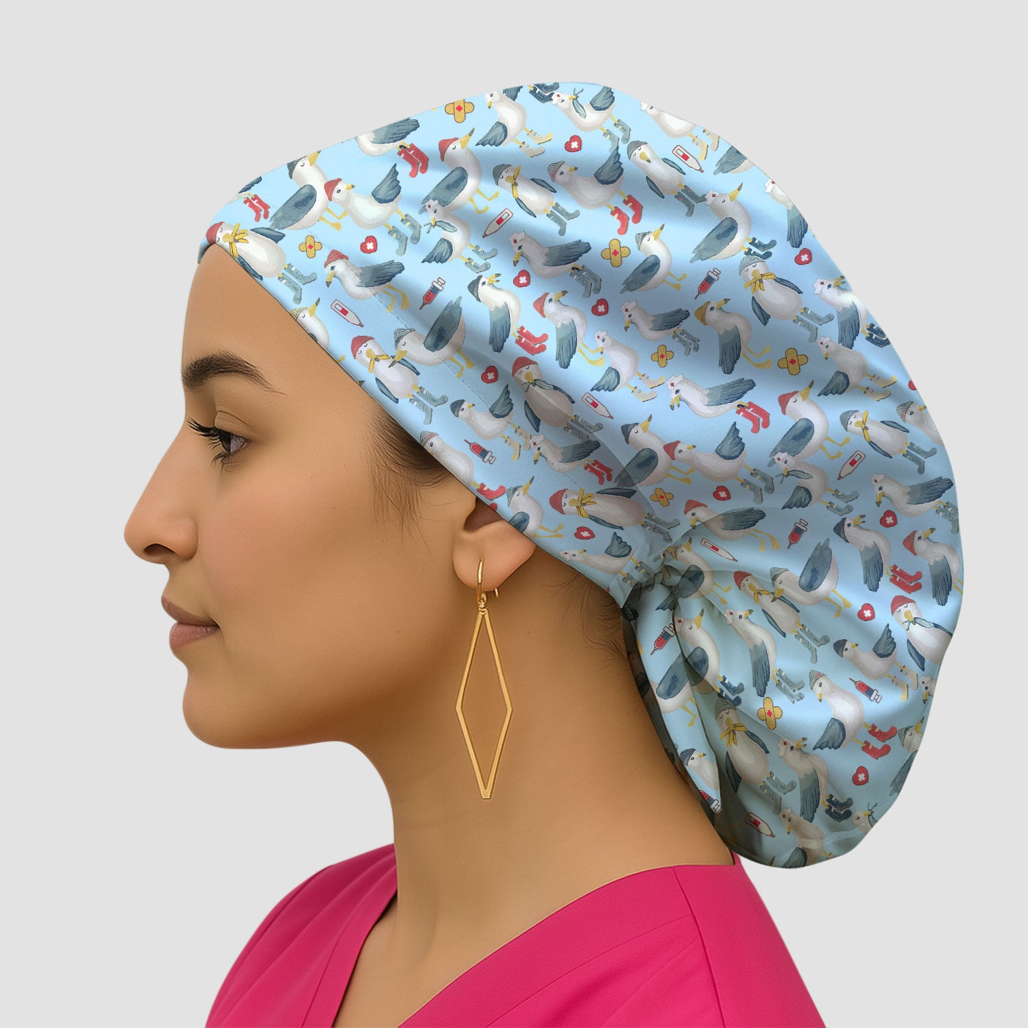 Seagull Bouffant Scrub Caps for Women - Cute Birds Holiday Nursing Gift - Breathable Fabrics Caps Uniform