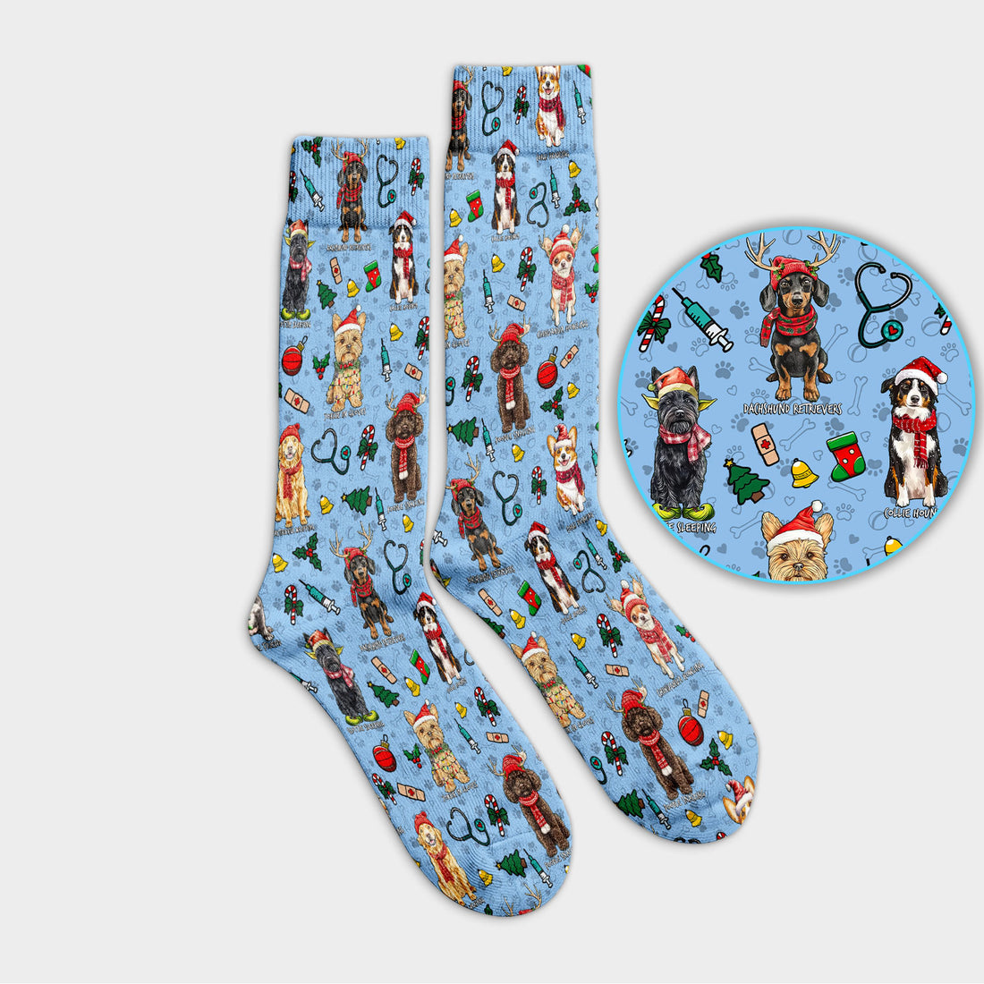 Cute Christmas Dog Socks for Nurse Doctor - Corgi, Dachshund, Husky, Poodle & Labrador Adult Socks for Men and Women