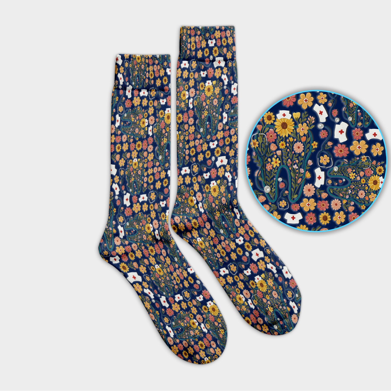Boho Floral Tooth Socks for Nurse Doctor - Aesthetic Dental Adult Socks for Men and Women - Dentist Christmas Gift