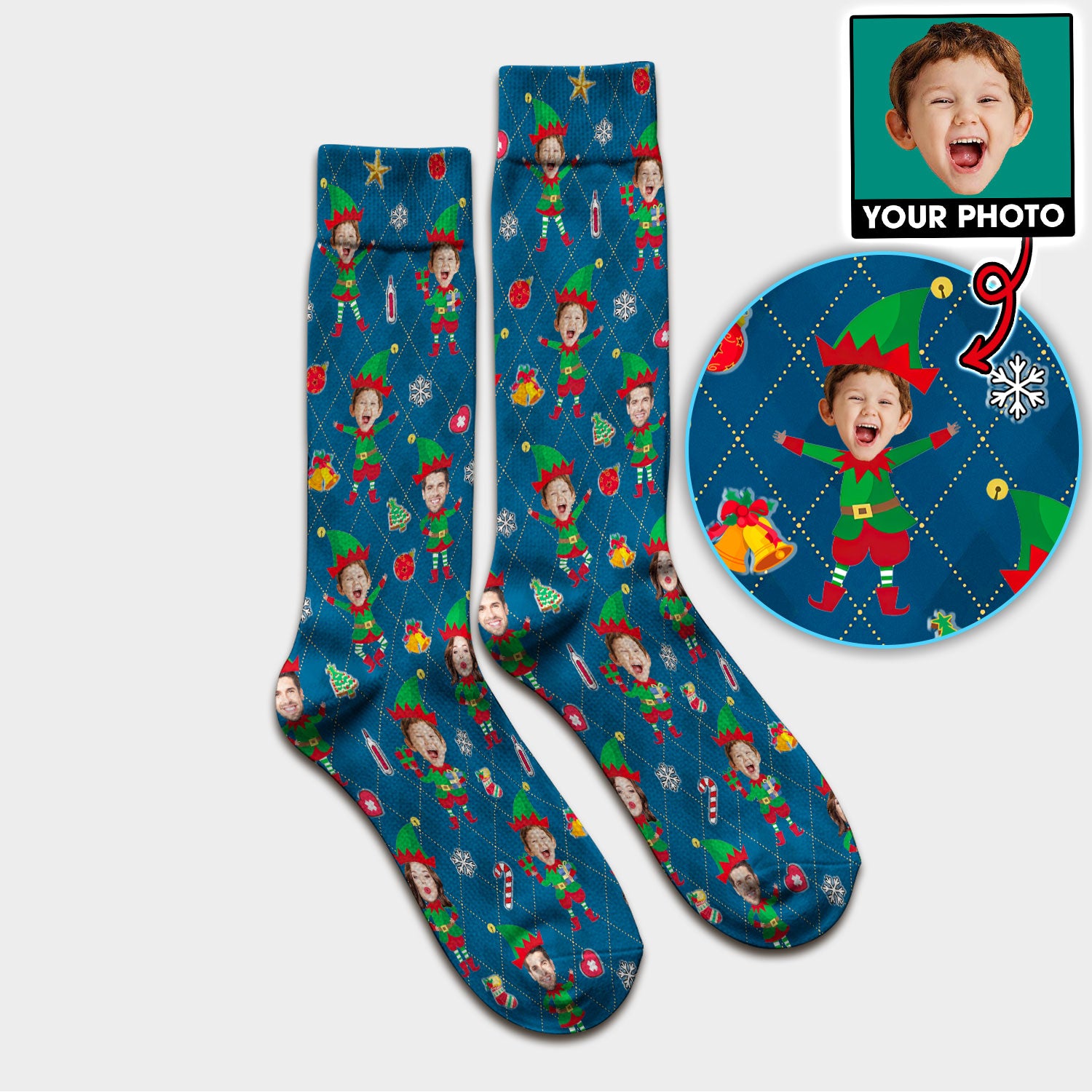 Personalized Face Nurse Sock, Custom Photo Christmas Scrub Socks, Funny Holiday Medical Uniform For Nursing