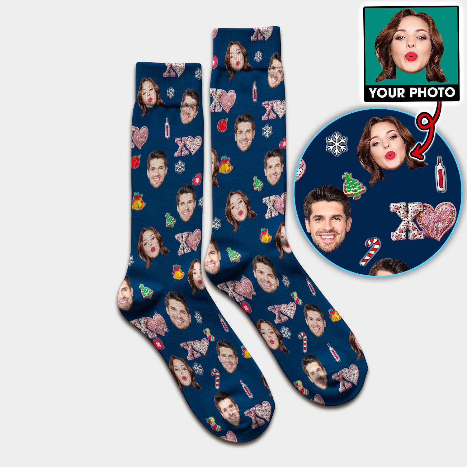 Custom Face Pattern XOXO Scrub Sock, Personalized Photo Scrub Socks, Breathable Fabrics Nursing Uniform