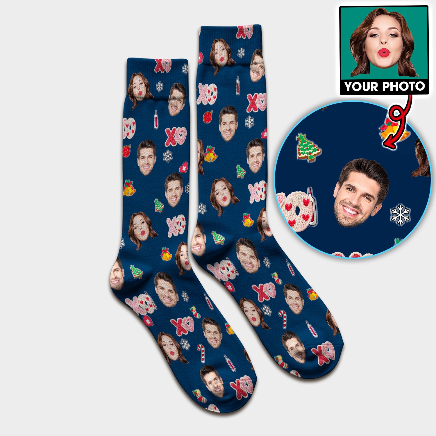 Personalized Photo Scrub Socks, Custom Face XOXO Scrub Sock, Breathable Fabrics Nursing Uniform