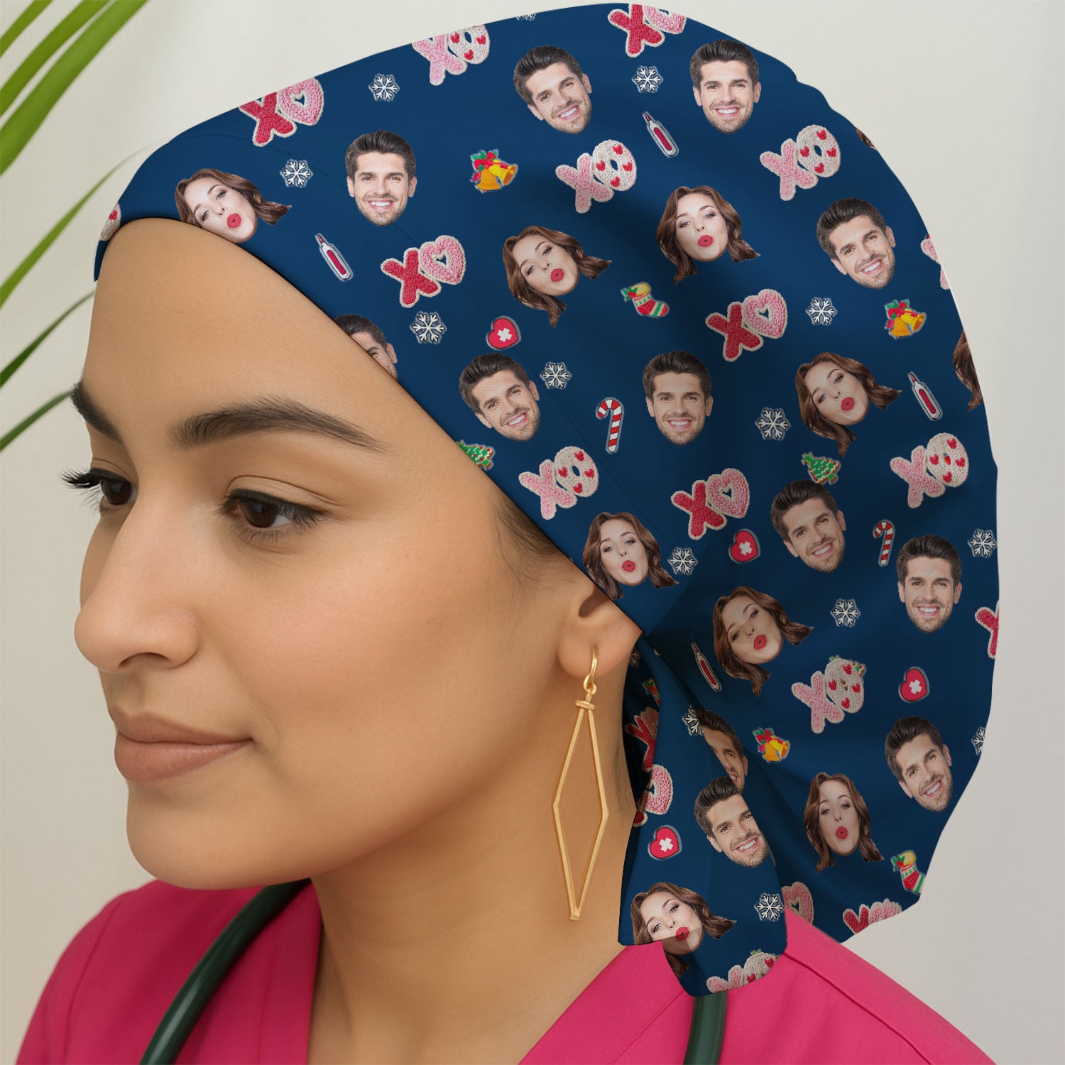 Personalized Photo Scrub Cap, Custom Face XOXO Scrub Hat, Breathable Fabrics Nursing Uniform