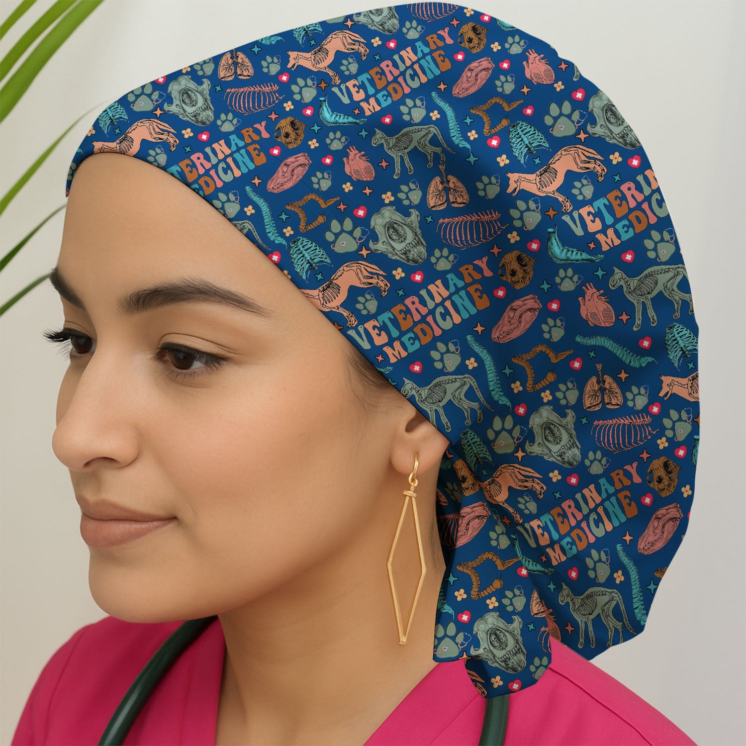 Vet Tech Bouffant Scrub Caps for Women - Veterinary Medicine Holiday Nursing Gift - Breathable Fabrics Caps Uniform