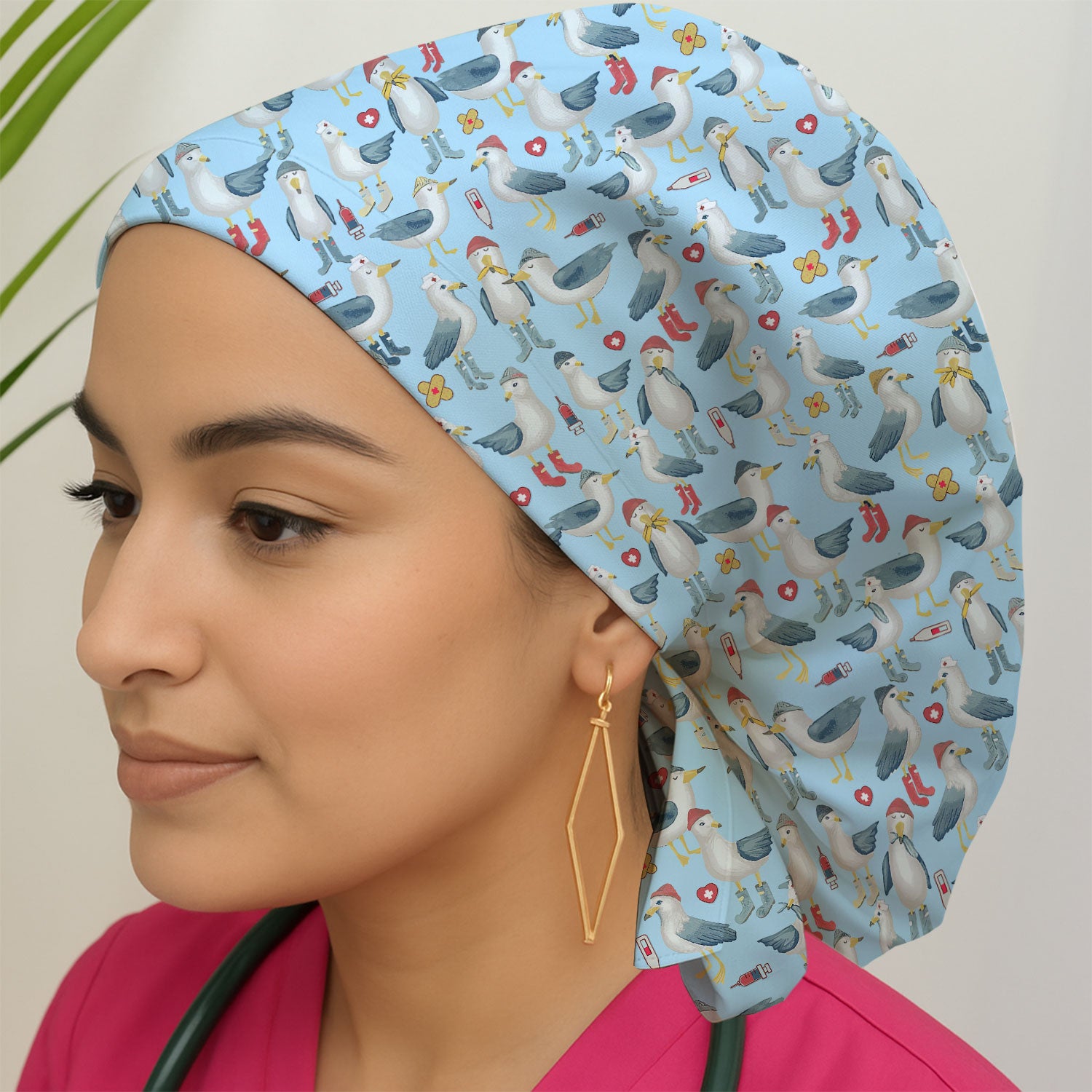 Seagull Bouffant Scrub Caps for Women - Cute Birds Holiday Nursing Gift - Breathable Fabrics Caps Uniform